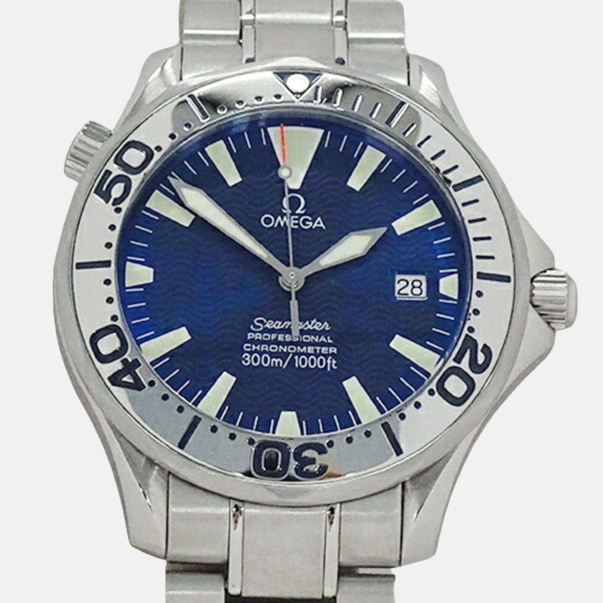 Omega Blue Stainless Steel Seamaster 2255.80 Automatic Men's Wristwatch 41 Mm