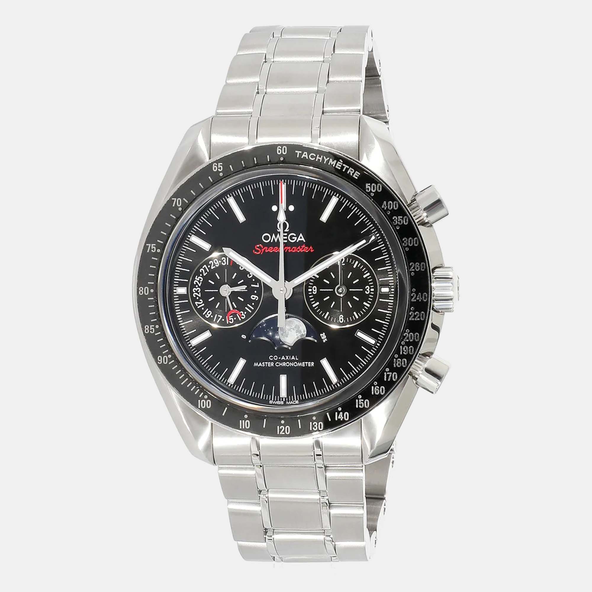 Omega Black Stainless Steel Speedmaster 304.30.44.52.01.001  Automatic Men's Wristwatch 44 Mm