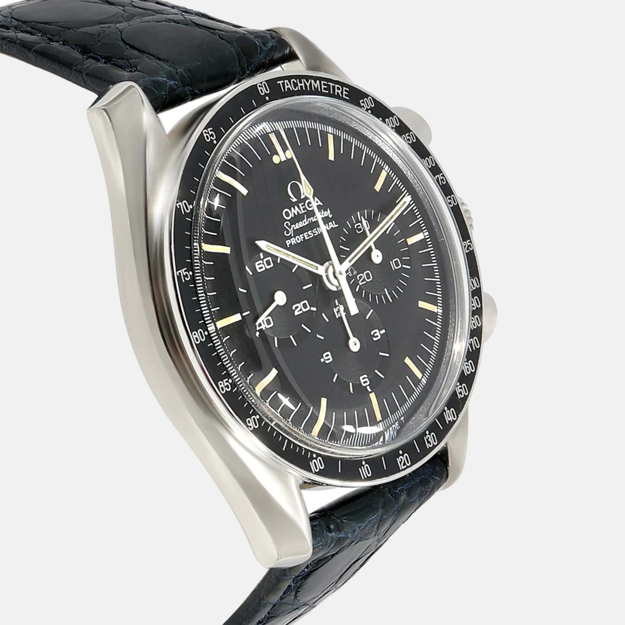 Omega Black Stainless Steel Speedmaster 145.022-74 Manual Winding Men's Wristwatch 42 Mm