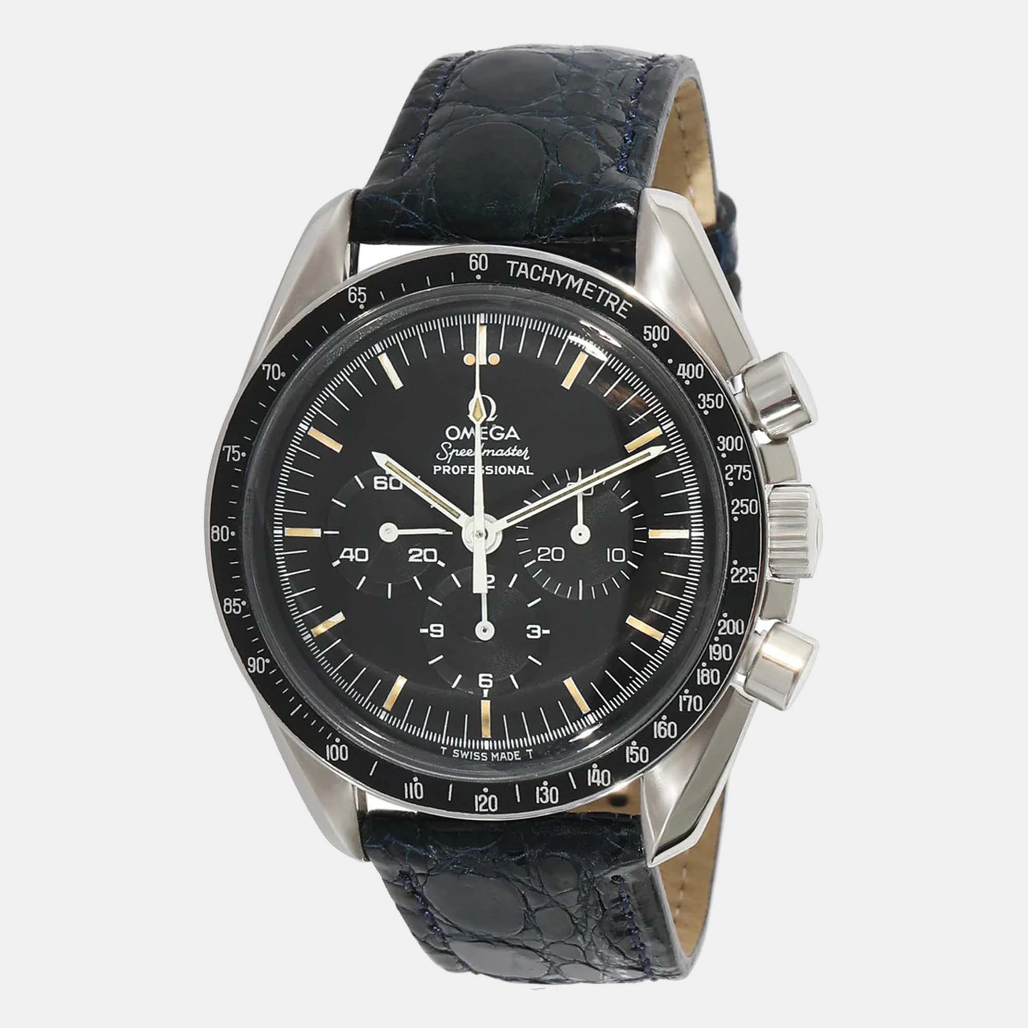 Omega Black Stainless Steel Speedmaster 145.022-74 Manual Winding Men's Wristwatch 42 Mm