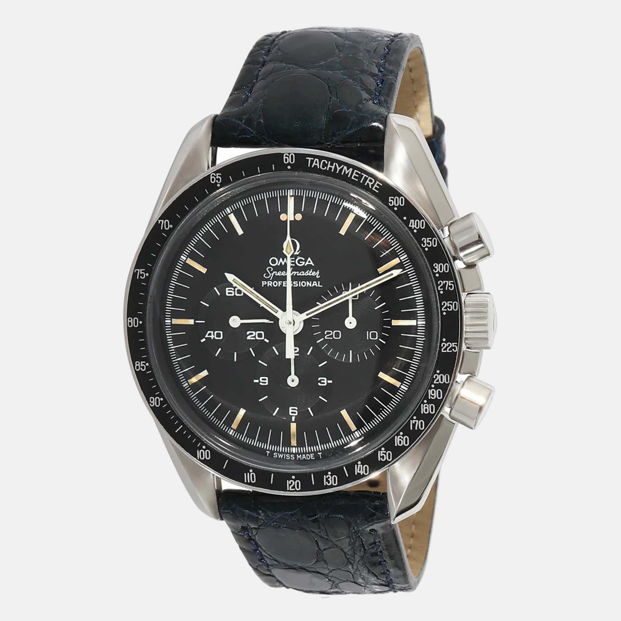 Omega black stainless steel speedmaster 145.022-74 manual winding men's wristwatch 42 mm