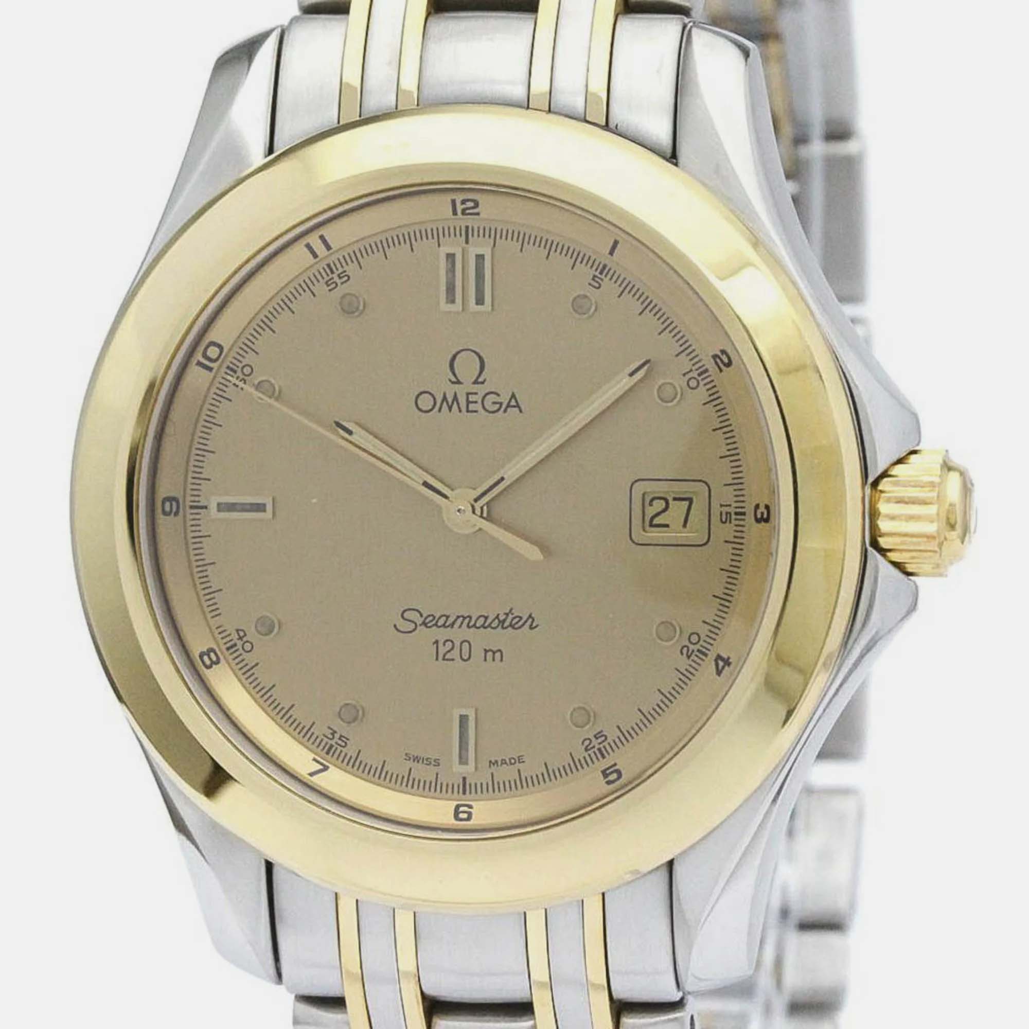 Omega Gold 18k Yellow Gold And Stainless Steel Seamaster 2311.11 Quartz Men's Wristwatch 36 Mm