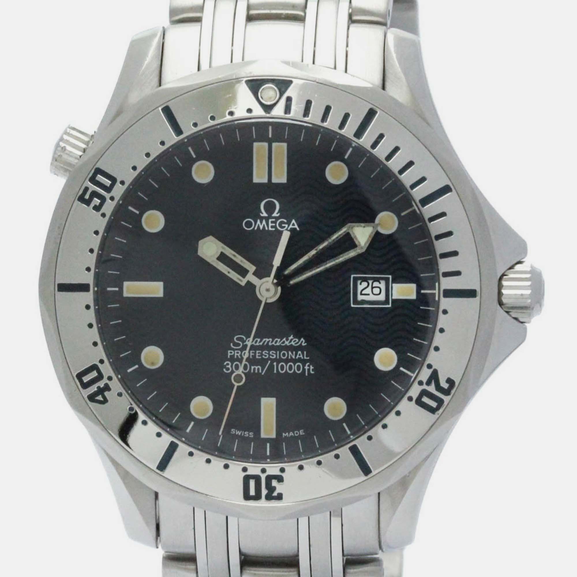 Omega Blue Stainless Steel Seamaster 2542.80 Quartz Men's Wristwatch 41 Mm