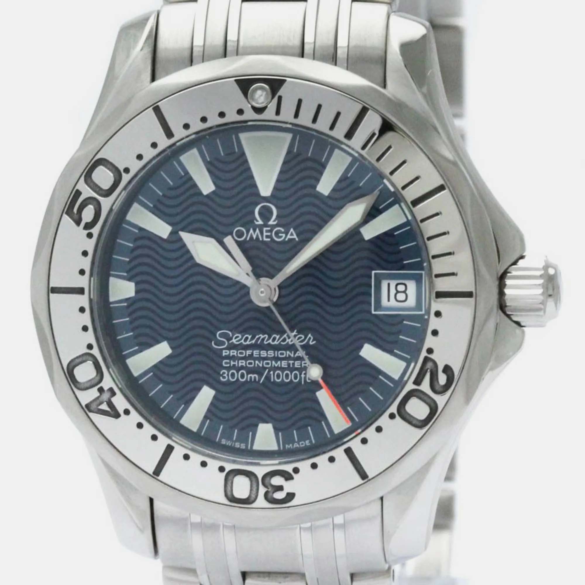 Omega Blue Stainless Steel Seamaster 2253.80 Automatic Men's Wristwatch 36 Mm