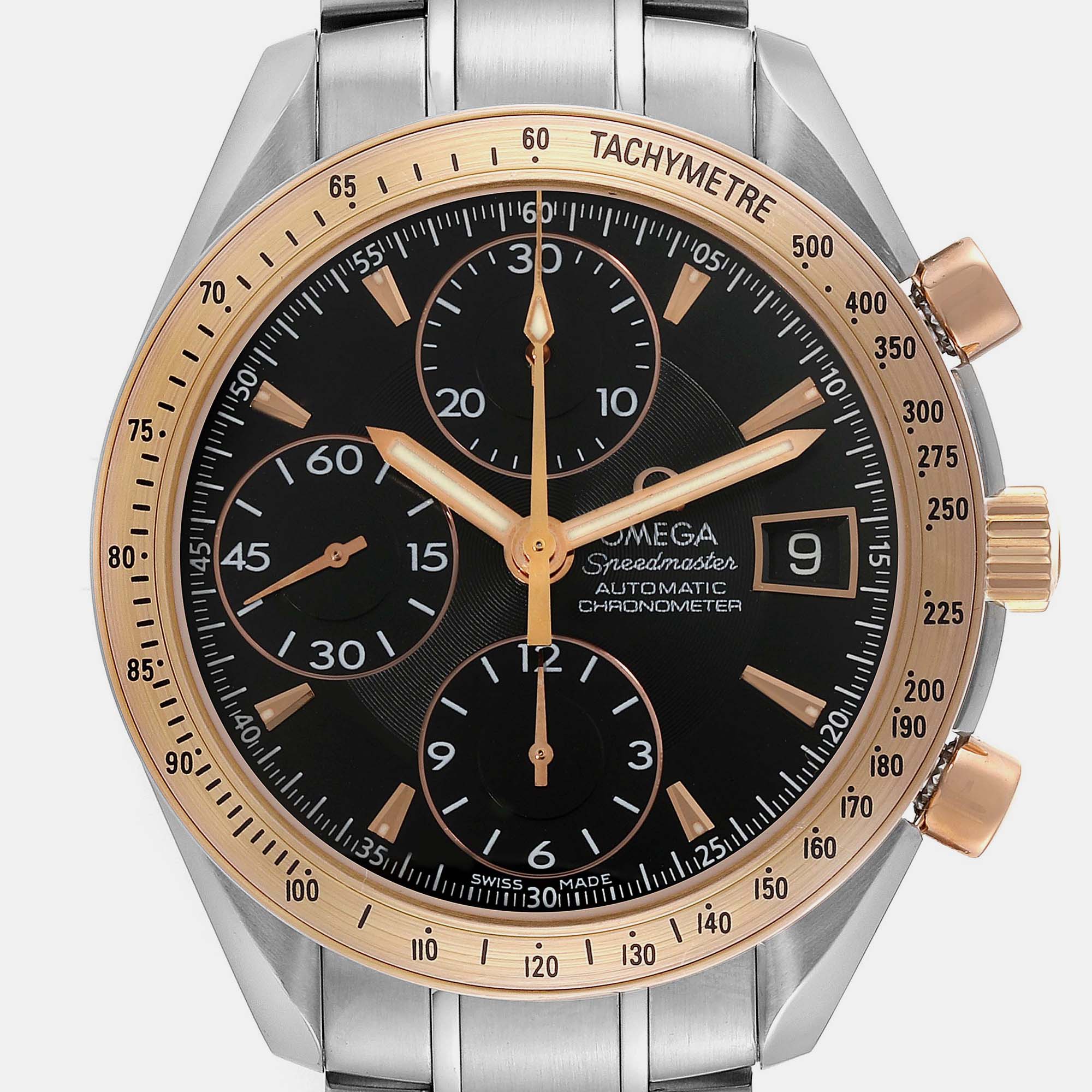 Omega Black 18k Rose Gold And Stainless Steel Speedmaster 323.21.40.40.01.001 Automatic Men's Wristwatch 40 Mm