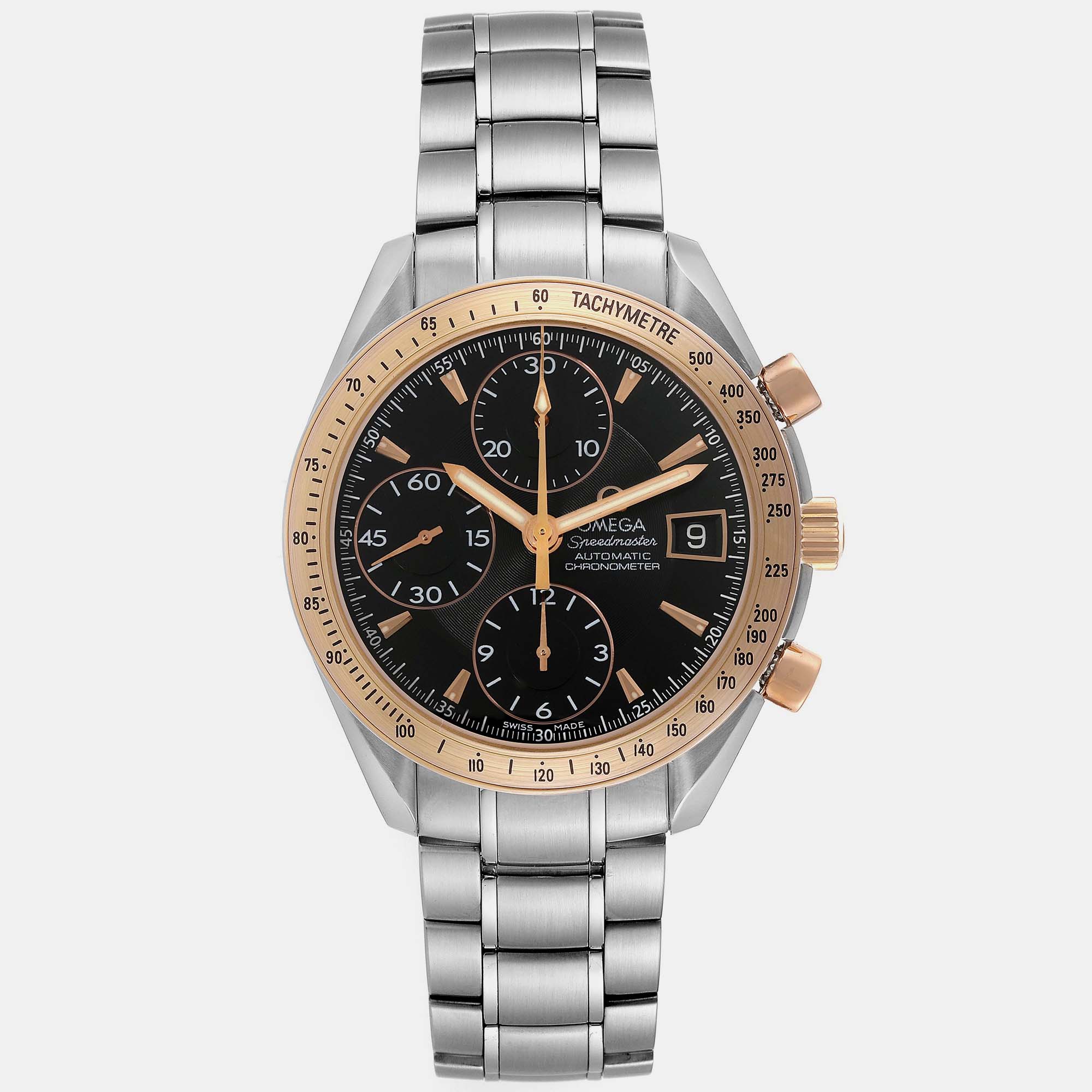 Omega Black 18k Rose Gold And Stainless Steel Speedmaster 323.21.40.40.01.001 Automatic Men's Wristwatch 40 Mm