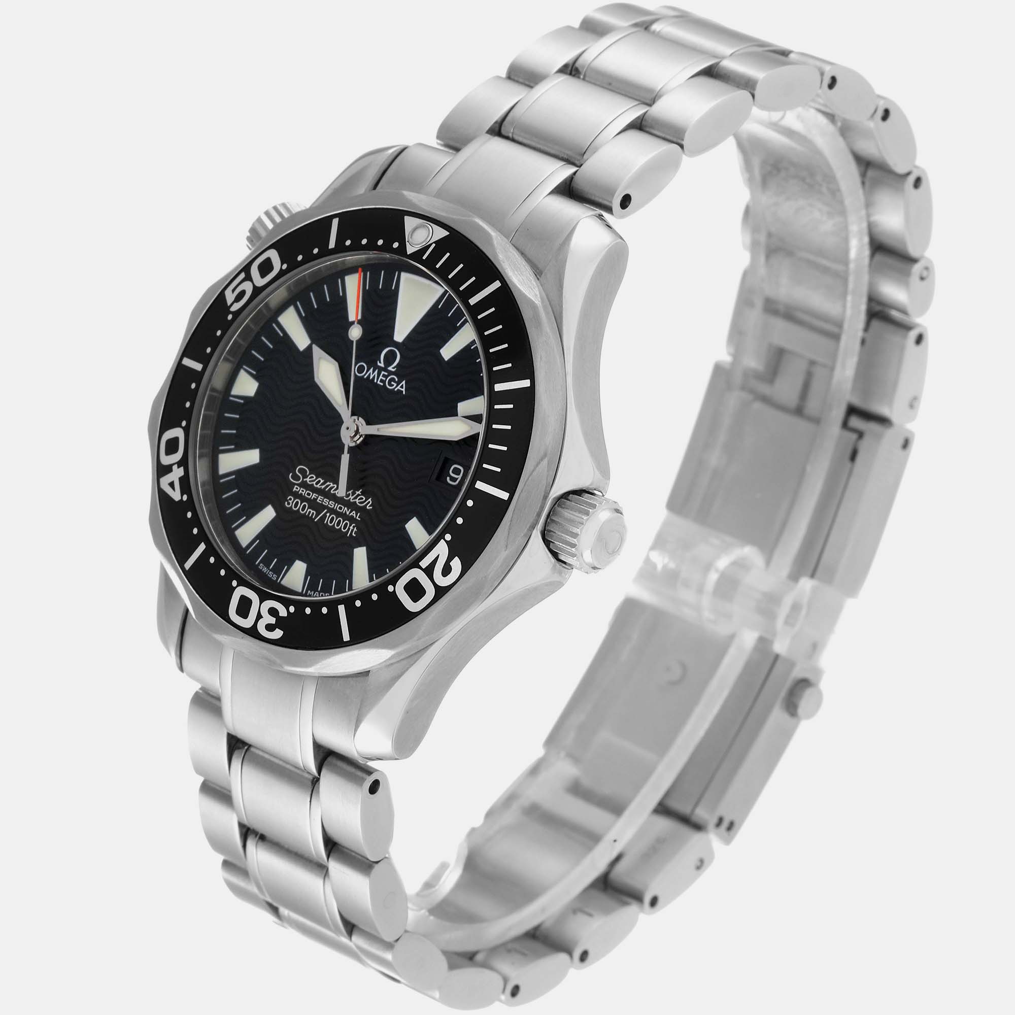 Omega Black Stainless Steel Seamaster 2262.50.00 Quartz Men's Wristwatch 36 Mm