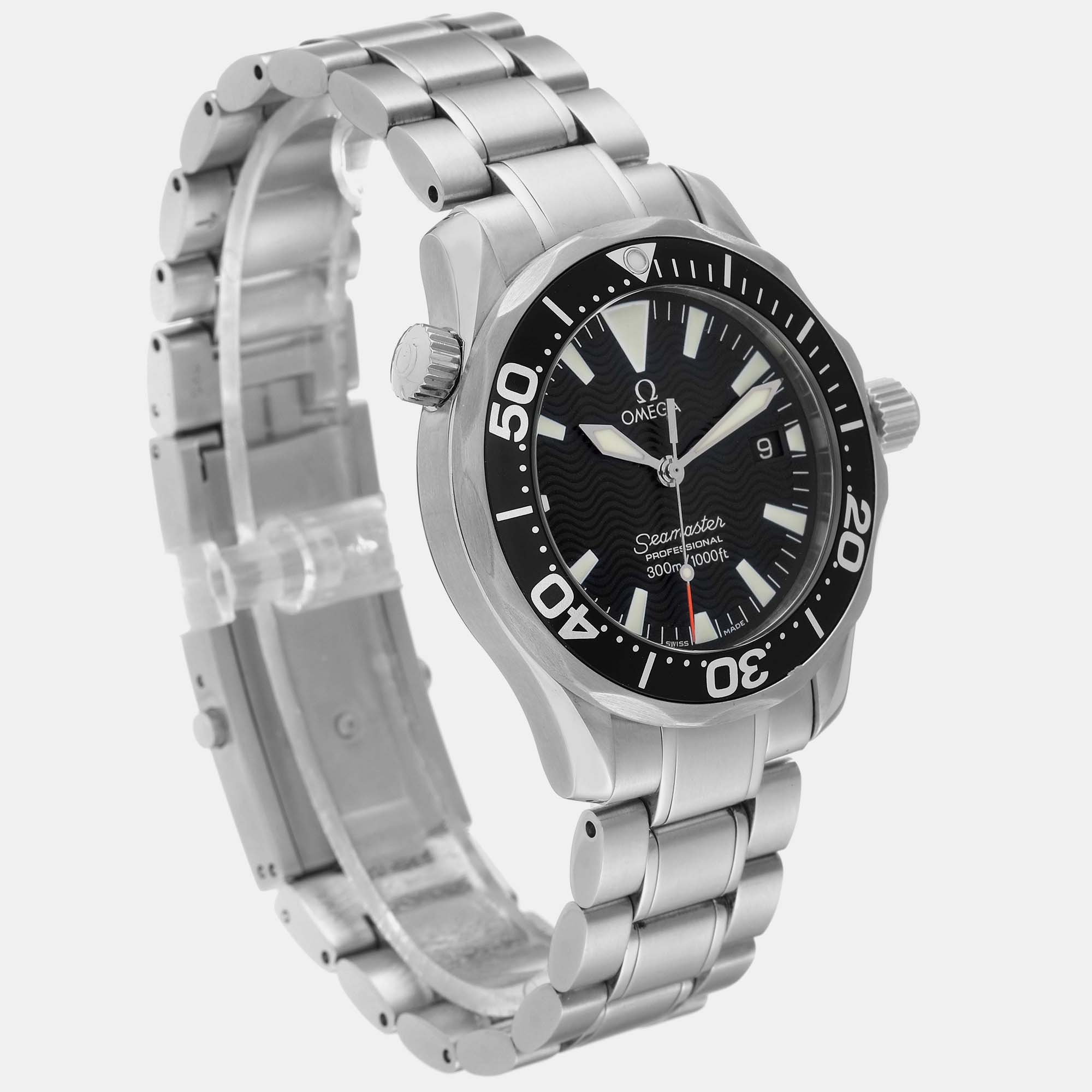 Omega Black Stainless Steel Seamaster 2262.50.00 Quartz Men's Wristwatch 36 Mm