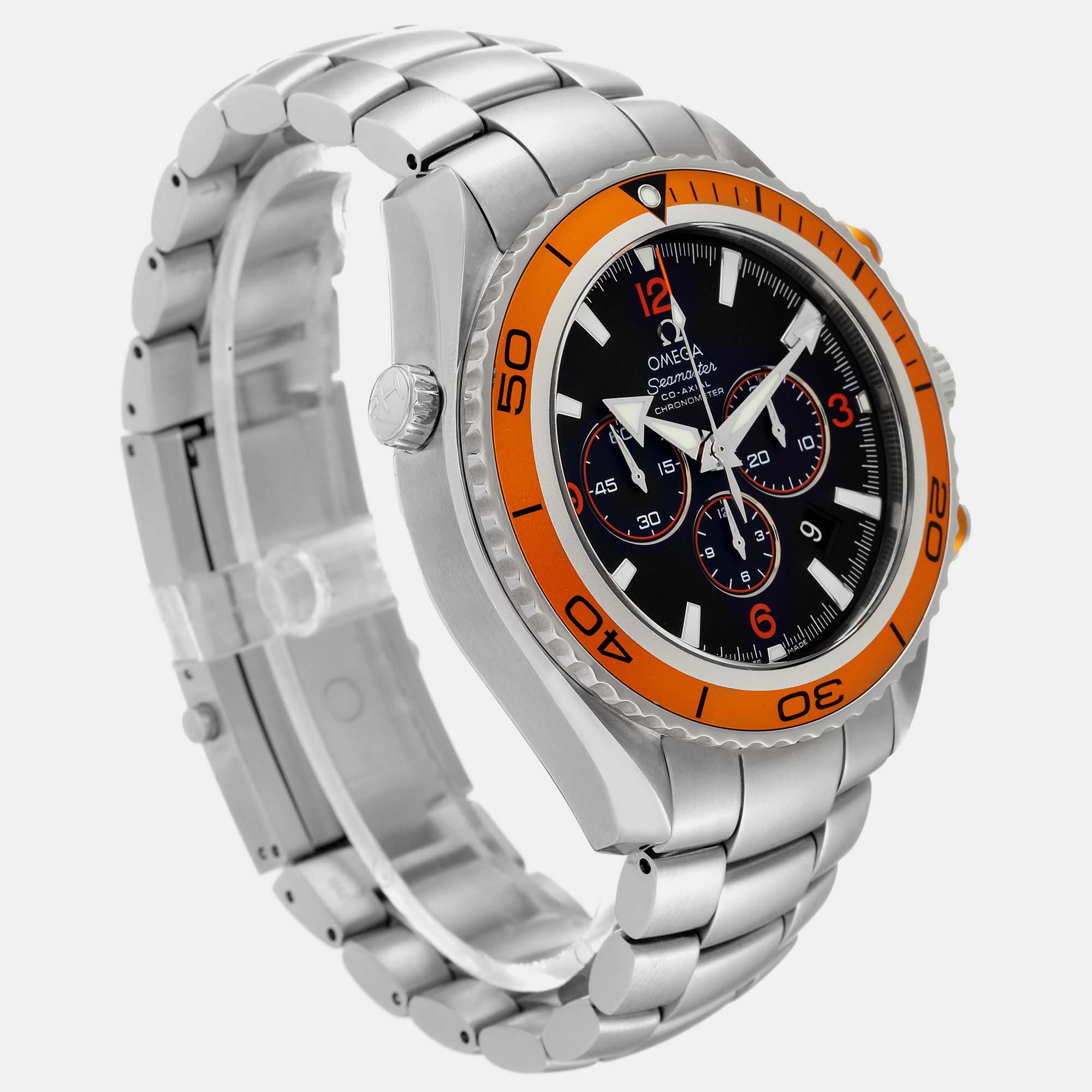 Omega Black Stainless Steel Seamaster Planet Ocean 2218.50.00 Automatic Men's Wristwatch 45.5 Mm