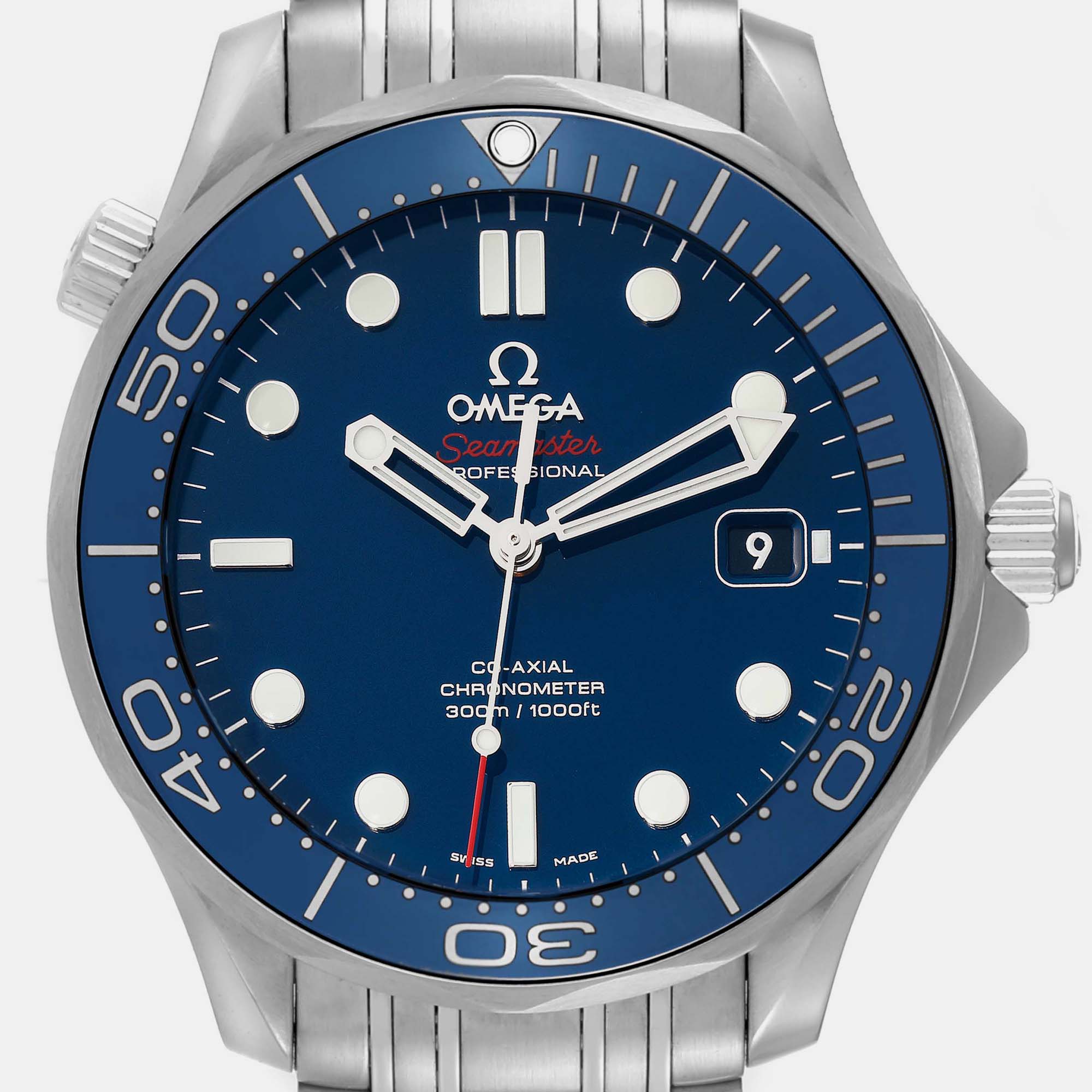 Omega Blue Stainless Steel Seamaster 212.30.41.20.03.001 Automatic Men's Wristwatch 41 Mm