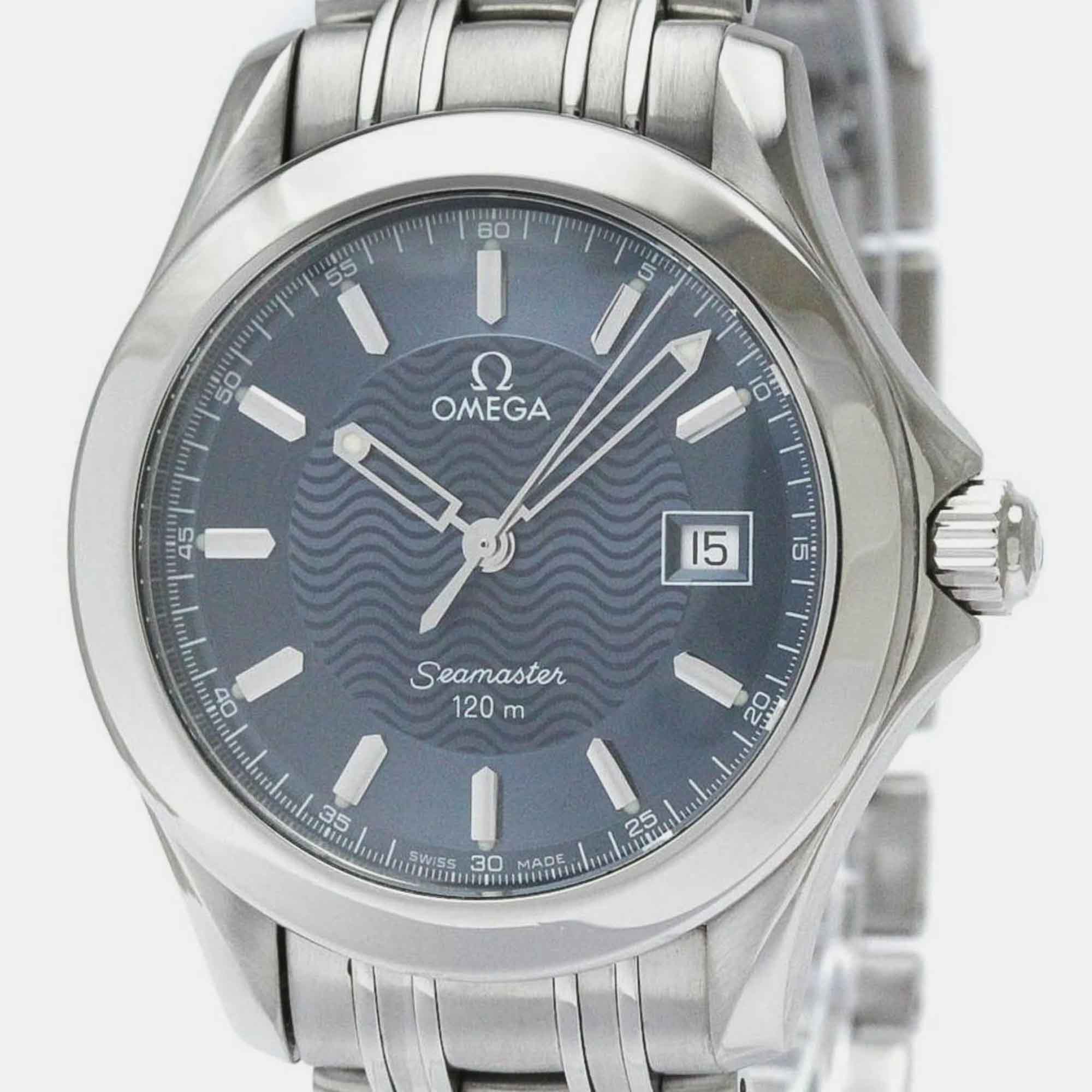 Omega Blue Stainless Steel Seamaster 2511.81 Quartz Men's Wristwatch 36 Mm