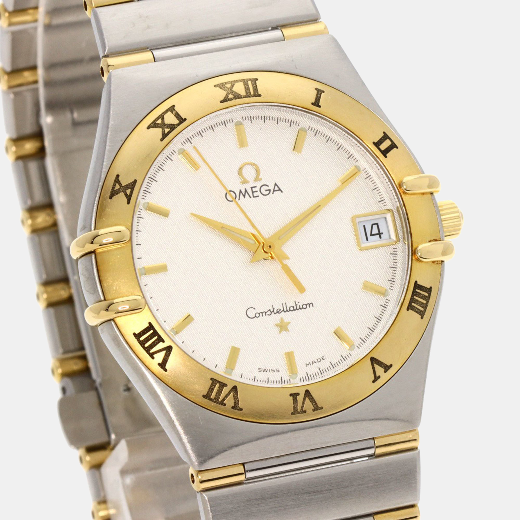 Omega Silver 18k Yellow Gold And Stainless Steel Constellation 1312.3 Quartz Men's Wristwatch 33 Mm