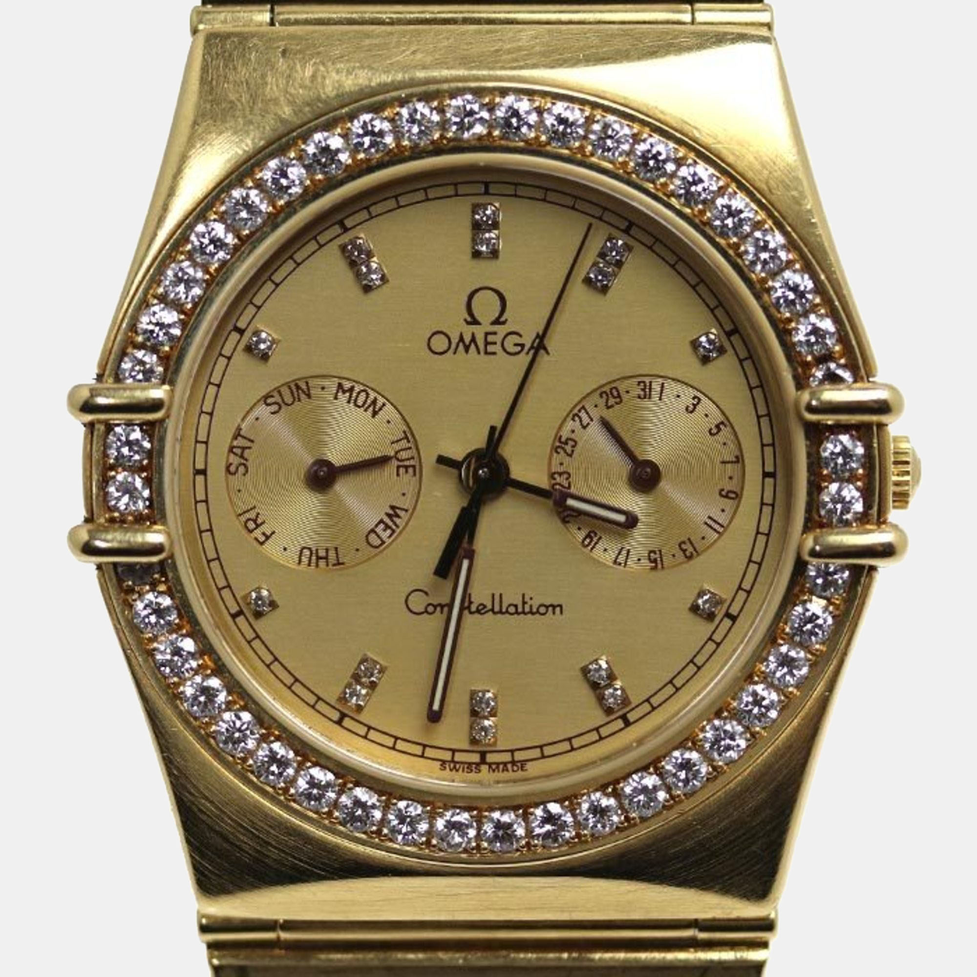 Omega Champagne 18k Yellow Gold Constellation 496.1070 Quartz Men's Wristwatch 34 Mm