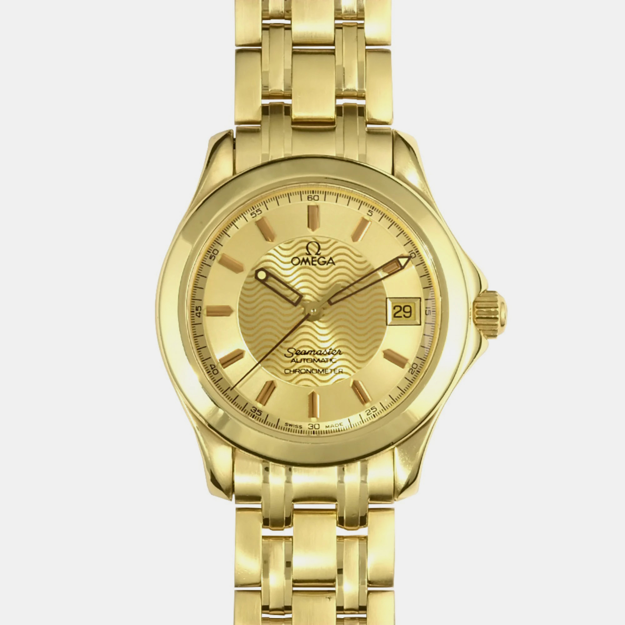 Omega Champagne Yellow Gold Seamaster 2101.11 Automatic Men's Wristwatch 36 Mm