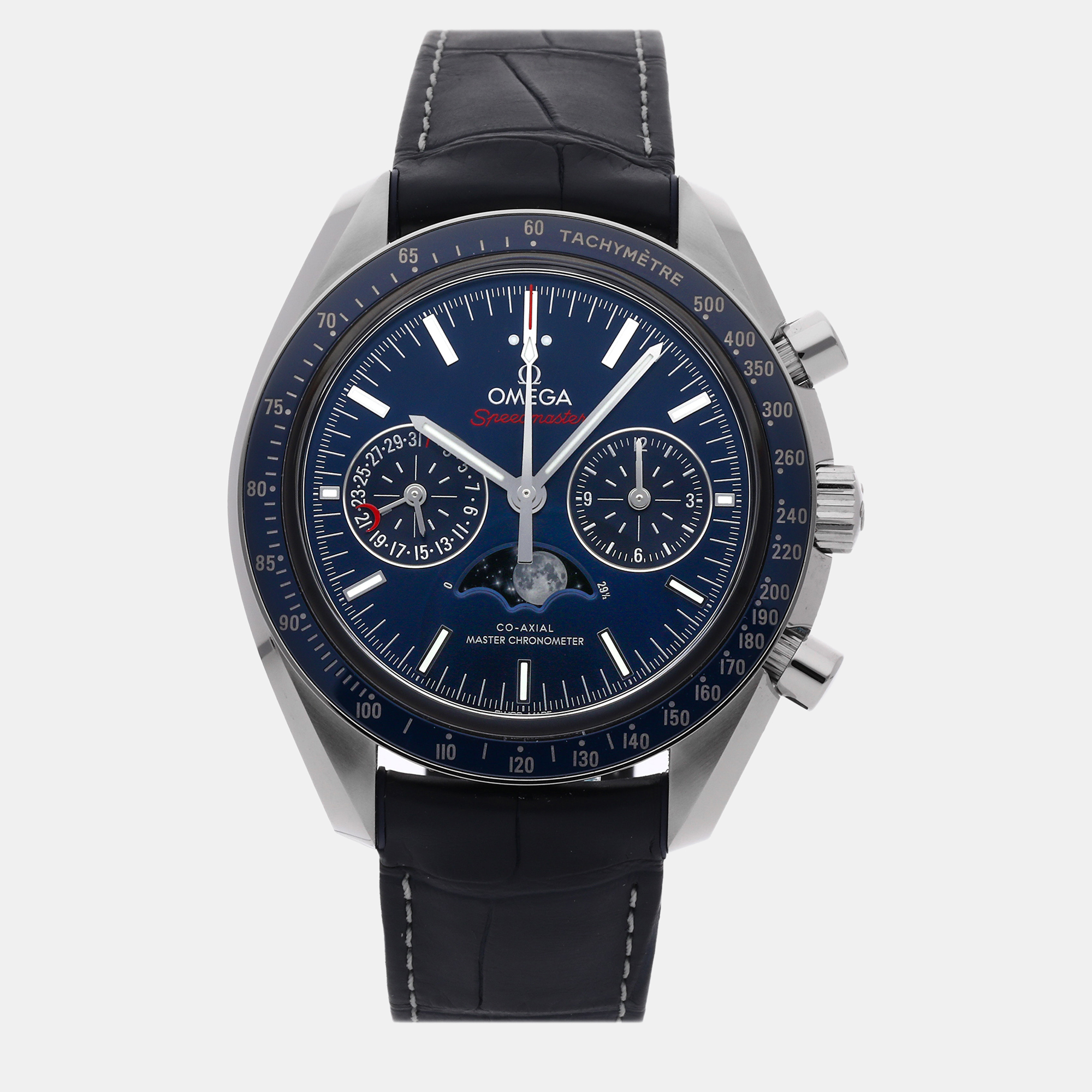 Omega Blue Stainless Steel Speedmaster 304.33.44.52.03.001 Automatic Men's Wristwatch 44 Mm