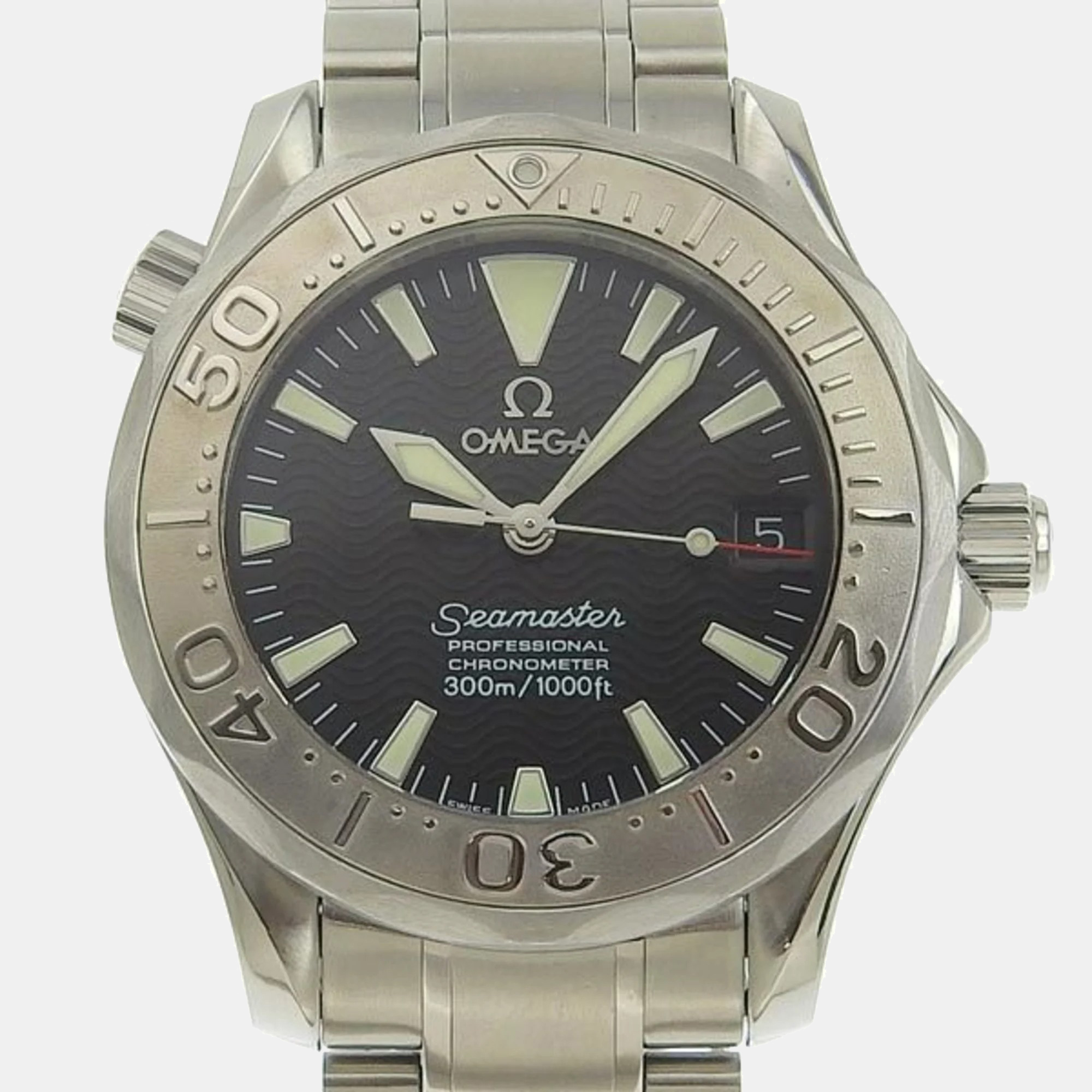 Omega Black Stainless Steel Seamaster 2236.5 Automatic Men's Wristwatch 36 Mm