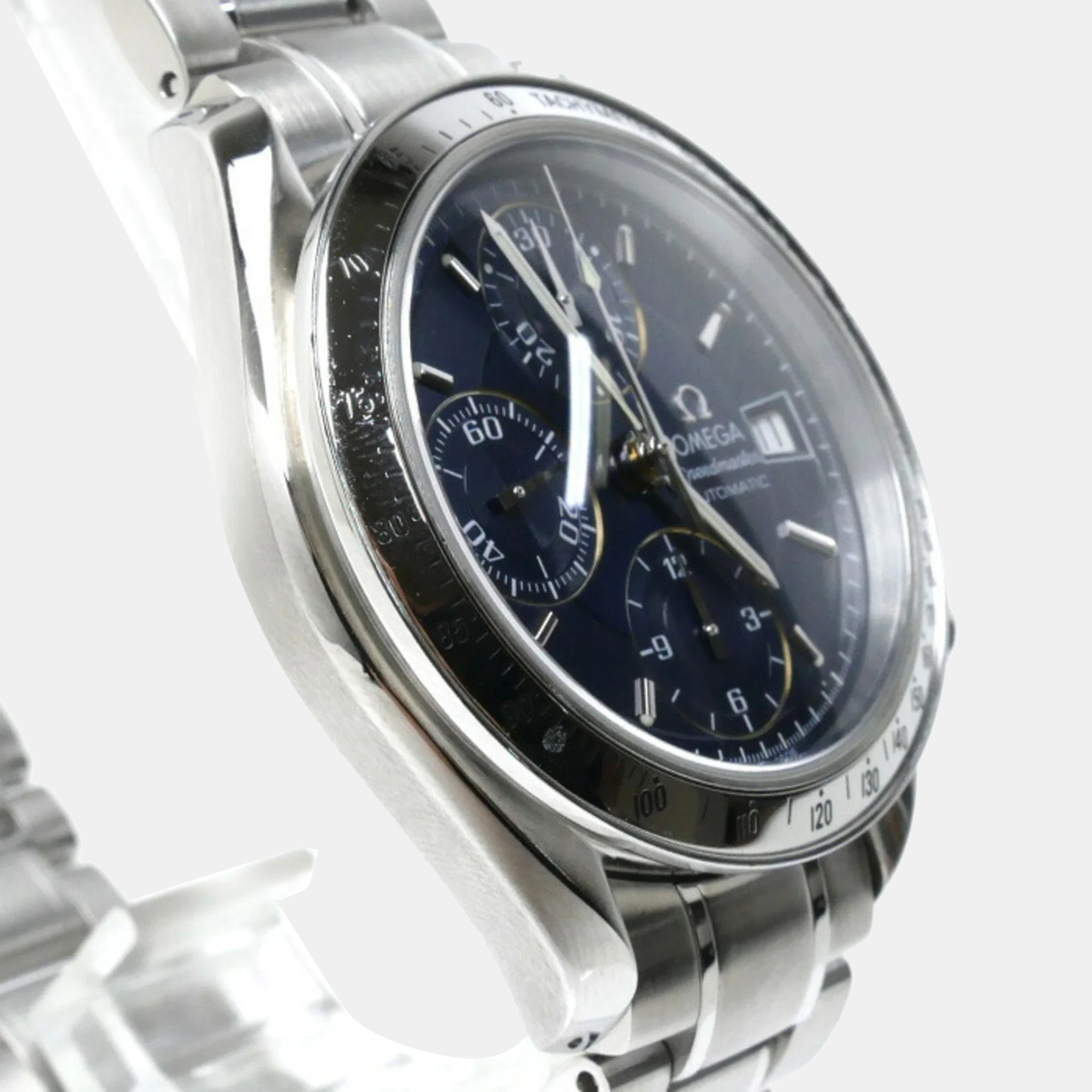 Omega Blue Stainless Steel Speedmaster 3513.80 Automatic Men's Wristwatch 39 Mm