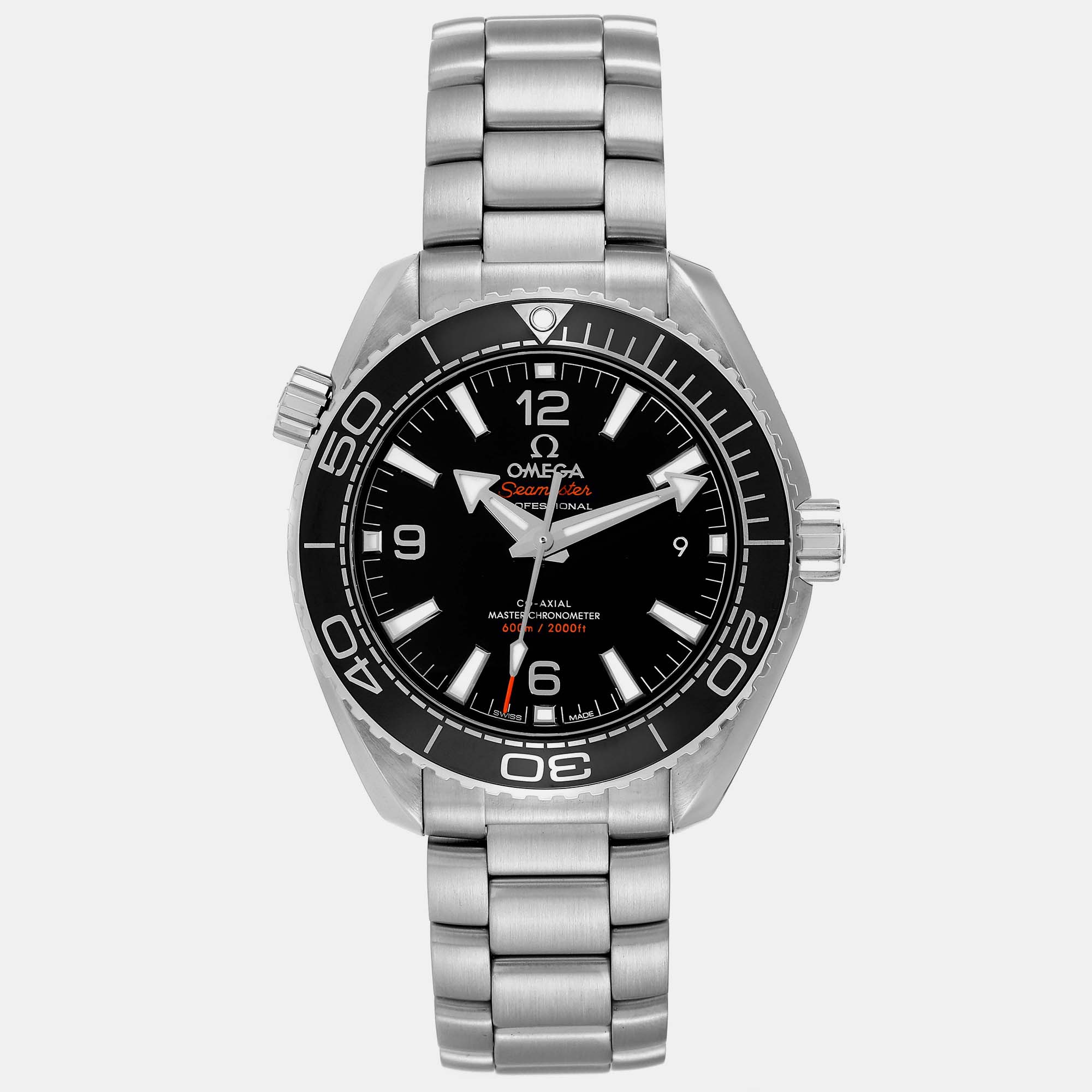 Omega black stainless steel seamaster planet ocean 215.30.40.20.01.001 automatic men's wristwatch 39.5 mm