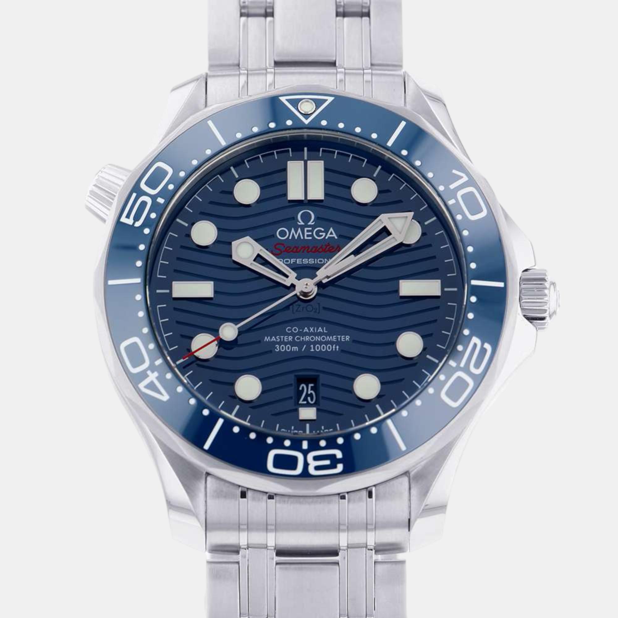 Omega blue stainless steel seamaster 210.30.42.20.03.001 automatic men's wristwatch 42 mm