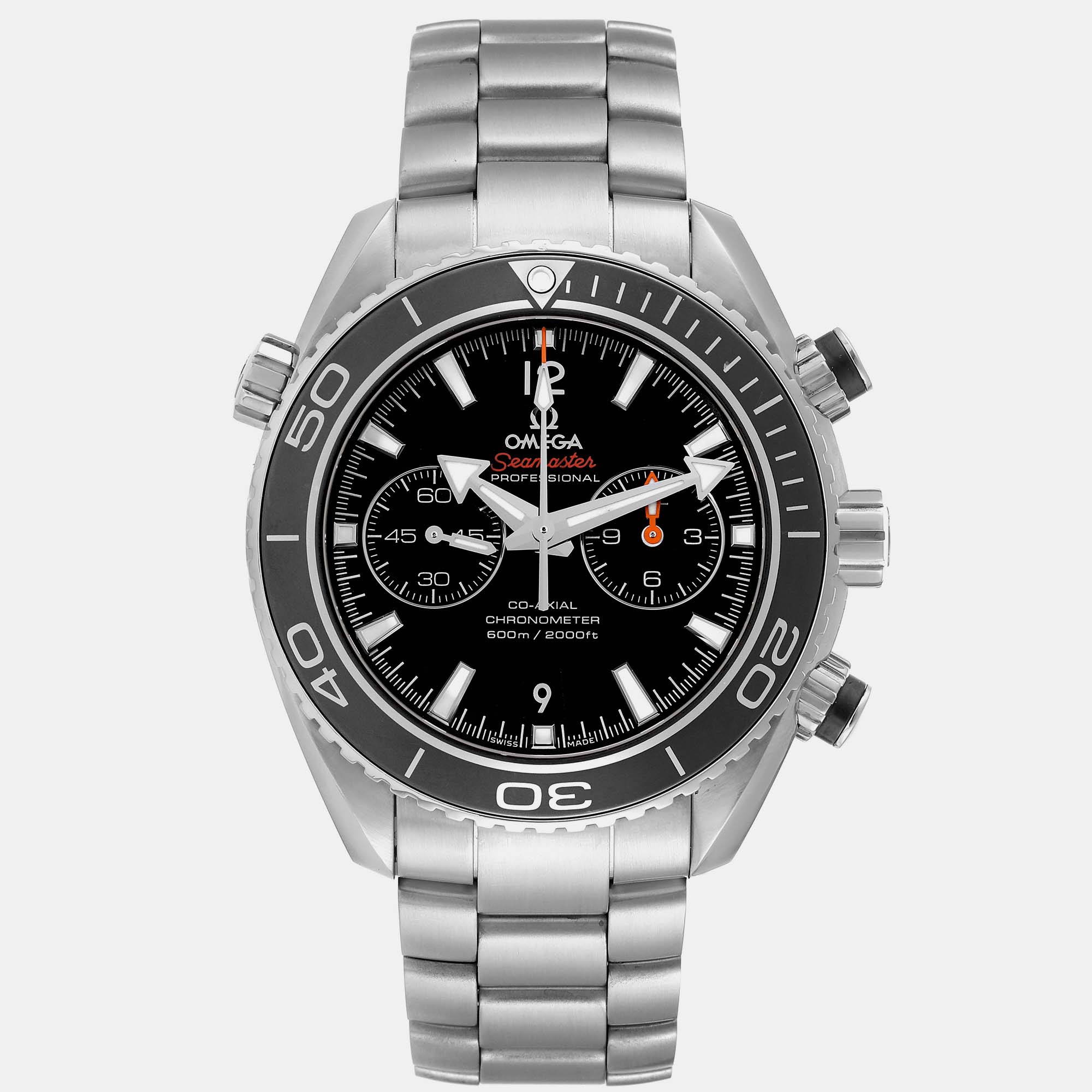 Omega black stainless steel seamaster planet ocean 232.30.46.51.01.001 automatic men's wristwatch 45.5 mm