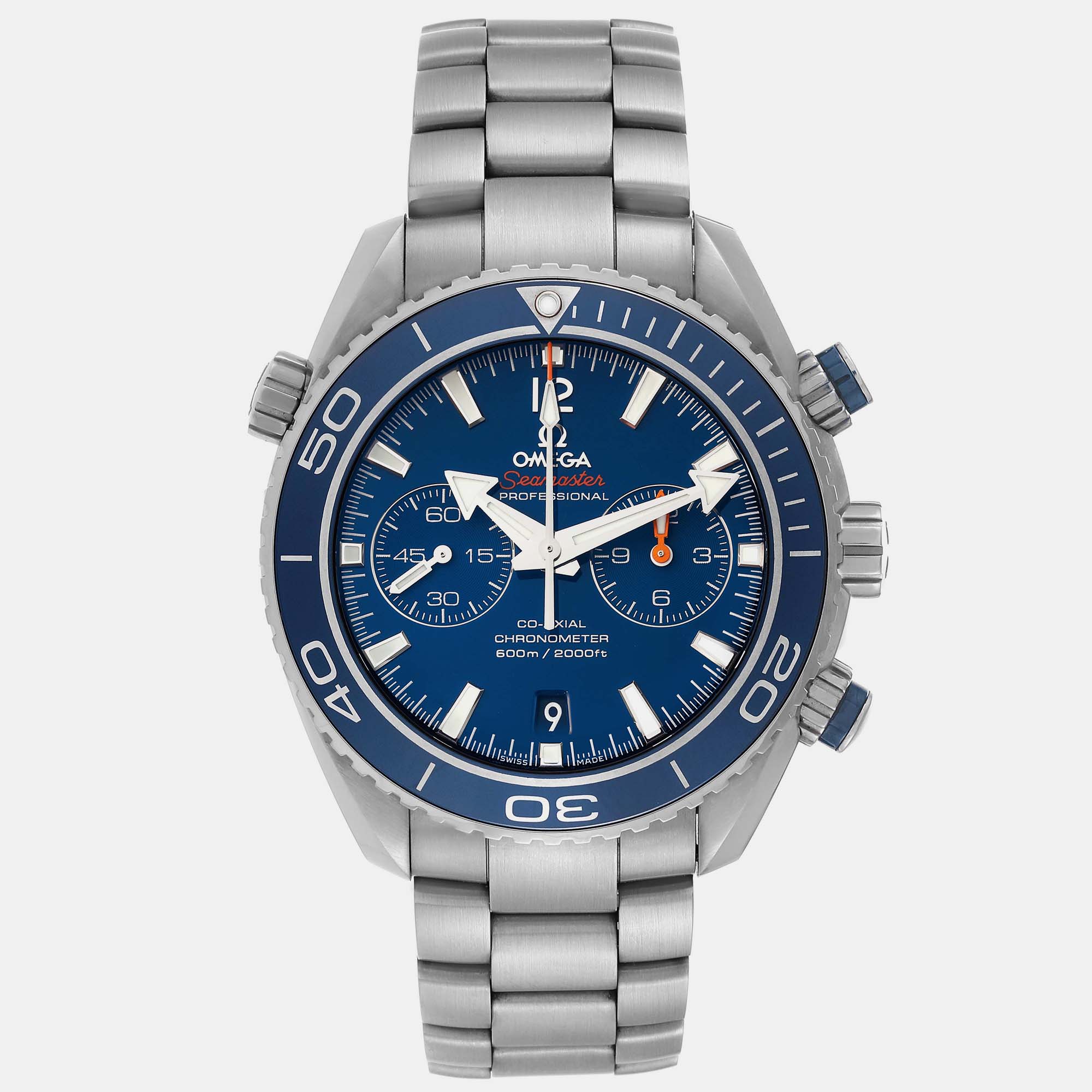 Omega blue titanium seamaster planet ocean 232.90.46.51.03.001 automatic men's wristwatch 45.5 mm