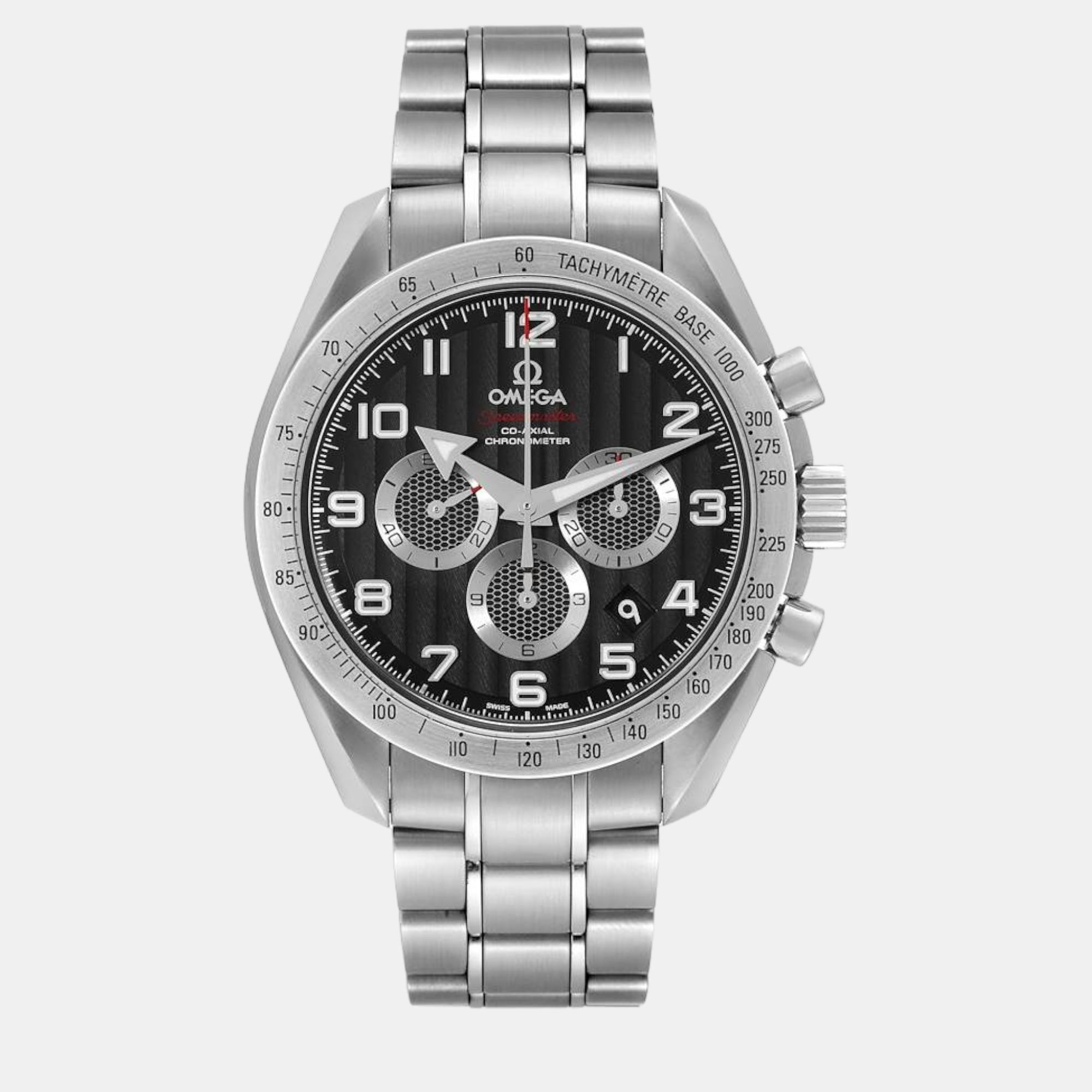Omega black stainless steel speedmaster automatic men's wristwatch 44 mm