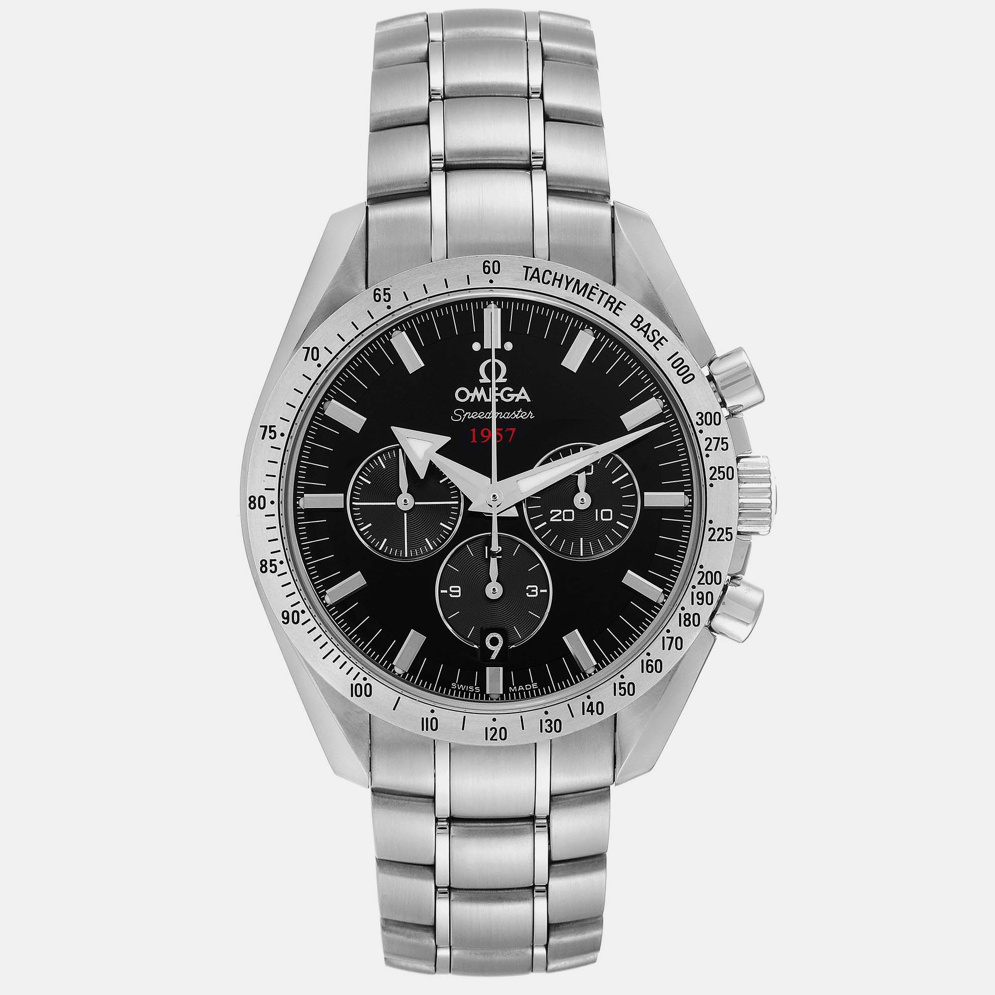Omega black stainless steel speedmaster broad arrow automatic men's wristwatch 42 mm