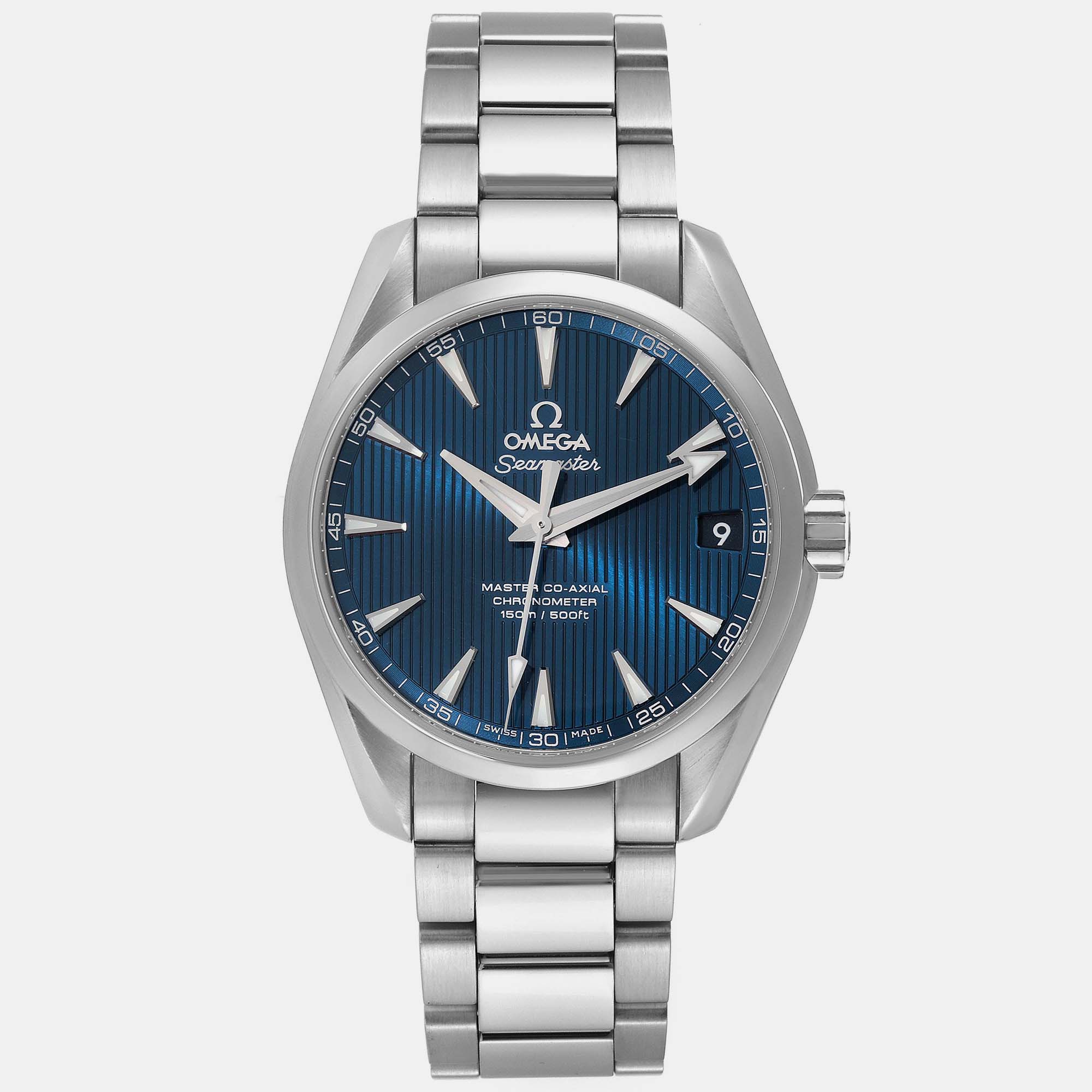 Omega blue stainless steel seamaster aqua terra 231.10.39.21.03.002 automatic men's wristwatch 38.5 mm