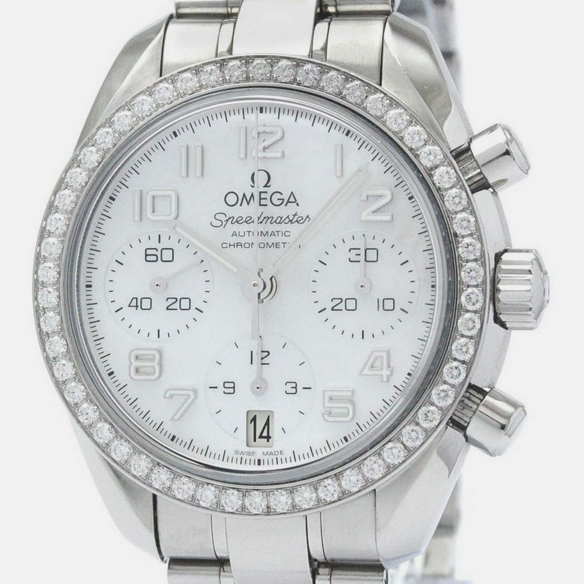 Omega white shell stainless steel speedmaster 324.15.38.40.05.001 automatic men's wristwatch 38 mm