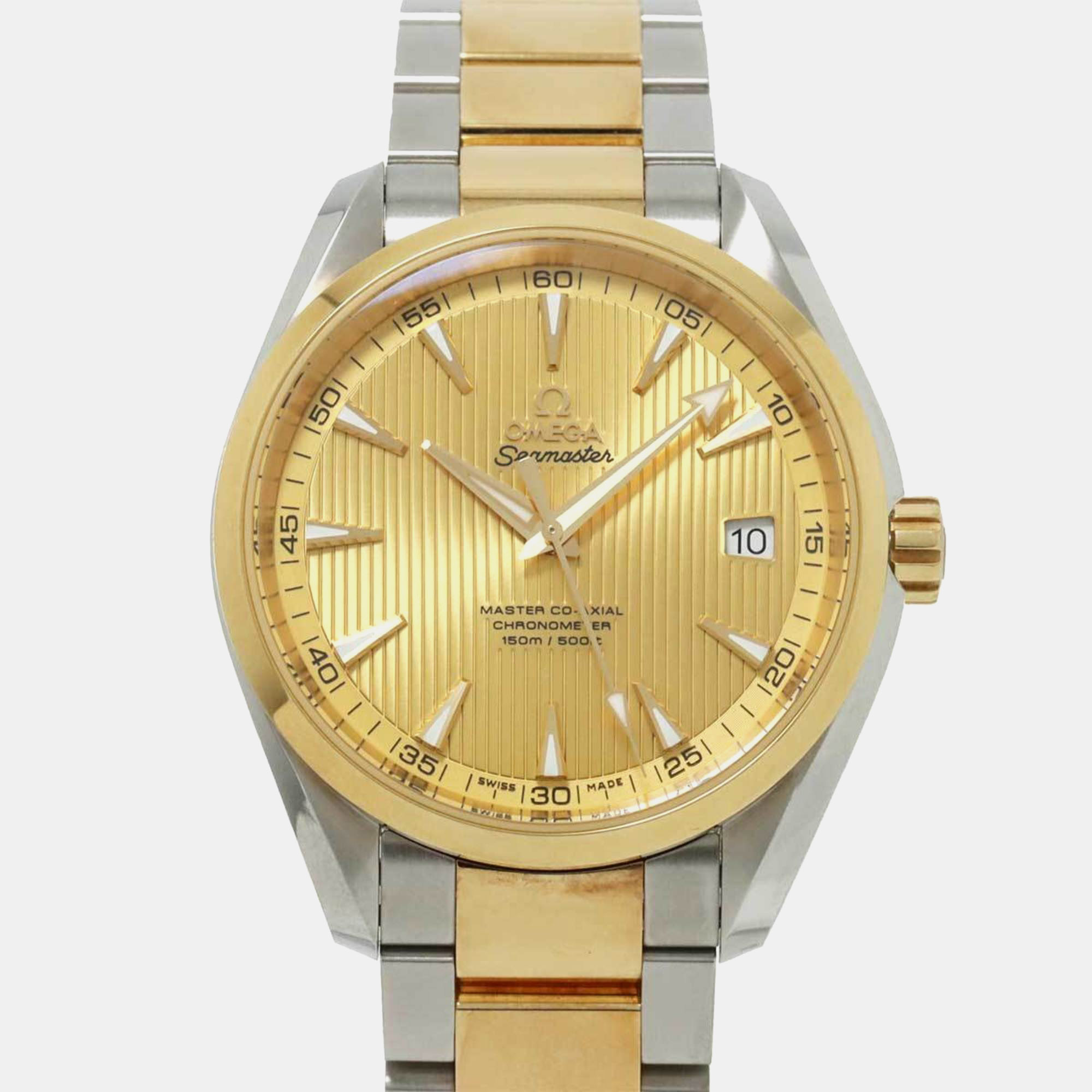 Omega gold 18k yellow gold stainless steel seamaster aqua terra 1 automatic men's wristwatch 41 mm