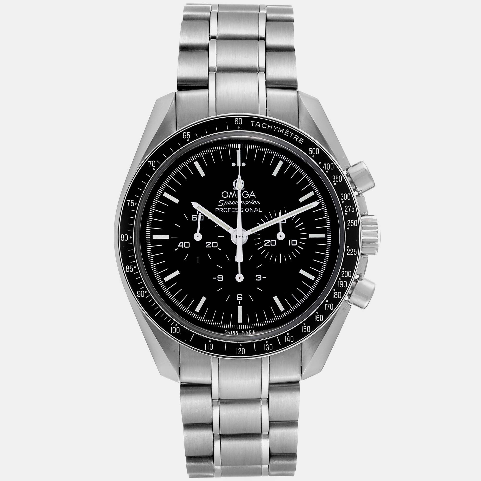 Omega black stainless steel speedmaster manual winding men's wristwatch 42 mm