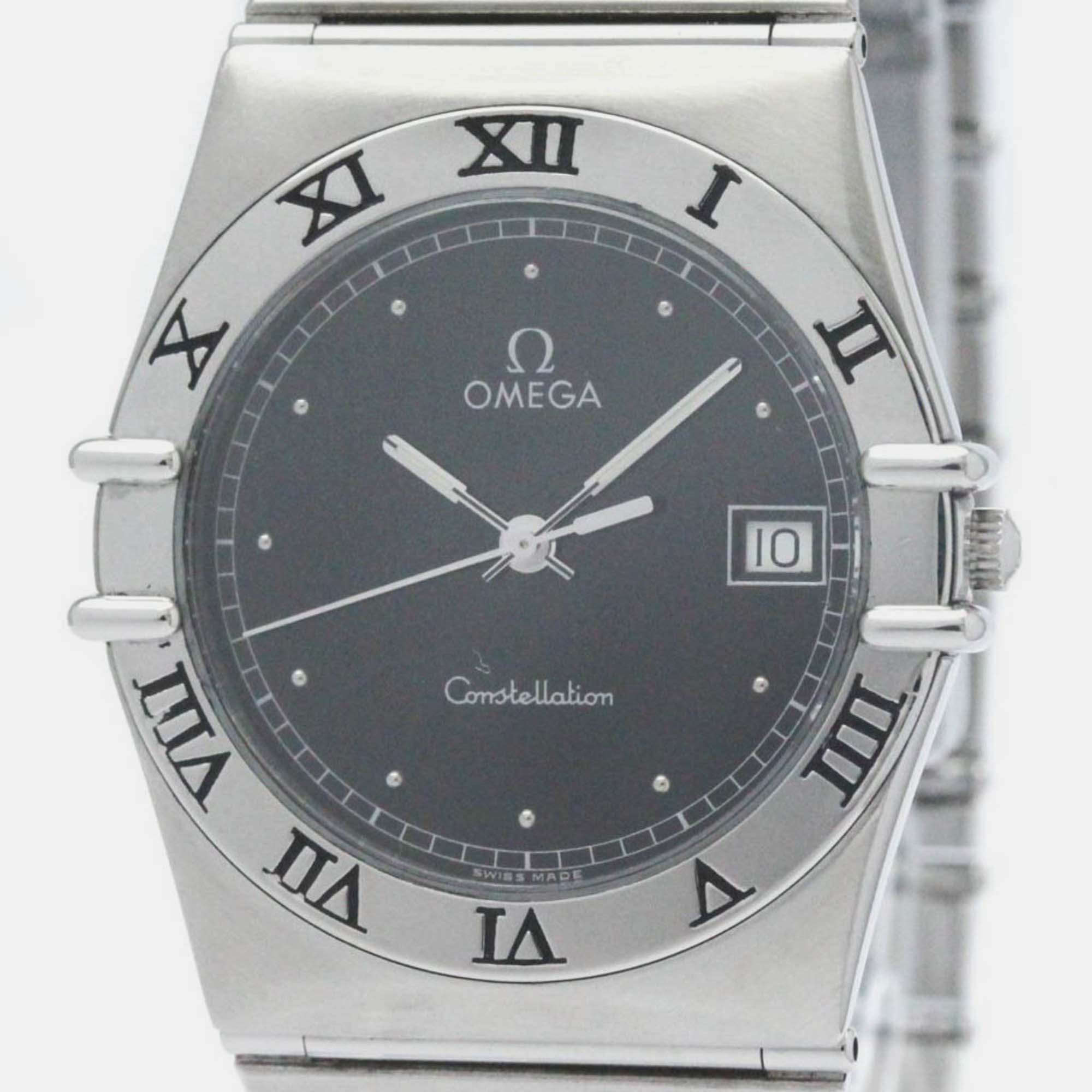 Omega black stainless steel constellation quartz men's wristwatch 33 mm