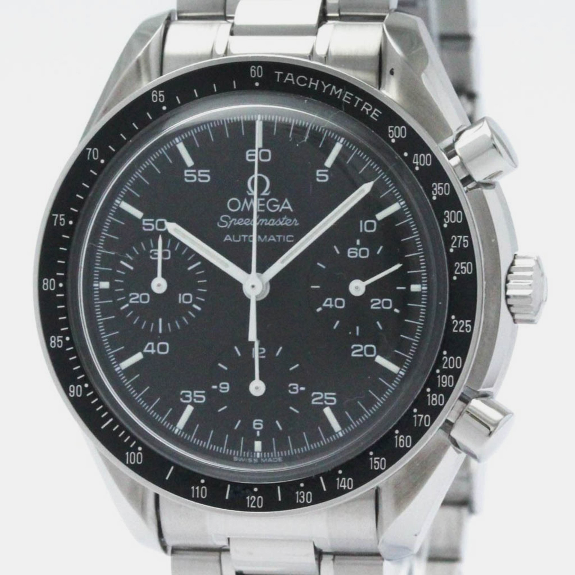 Omega black stainless steel speedmaster automatic men's wristwatch 39 mm