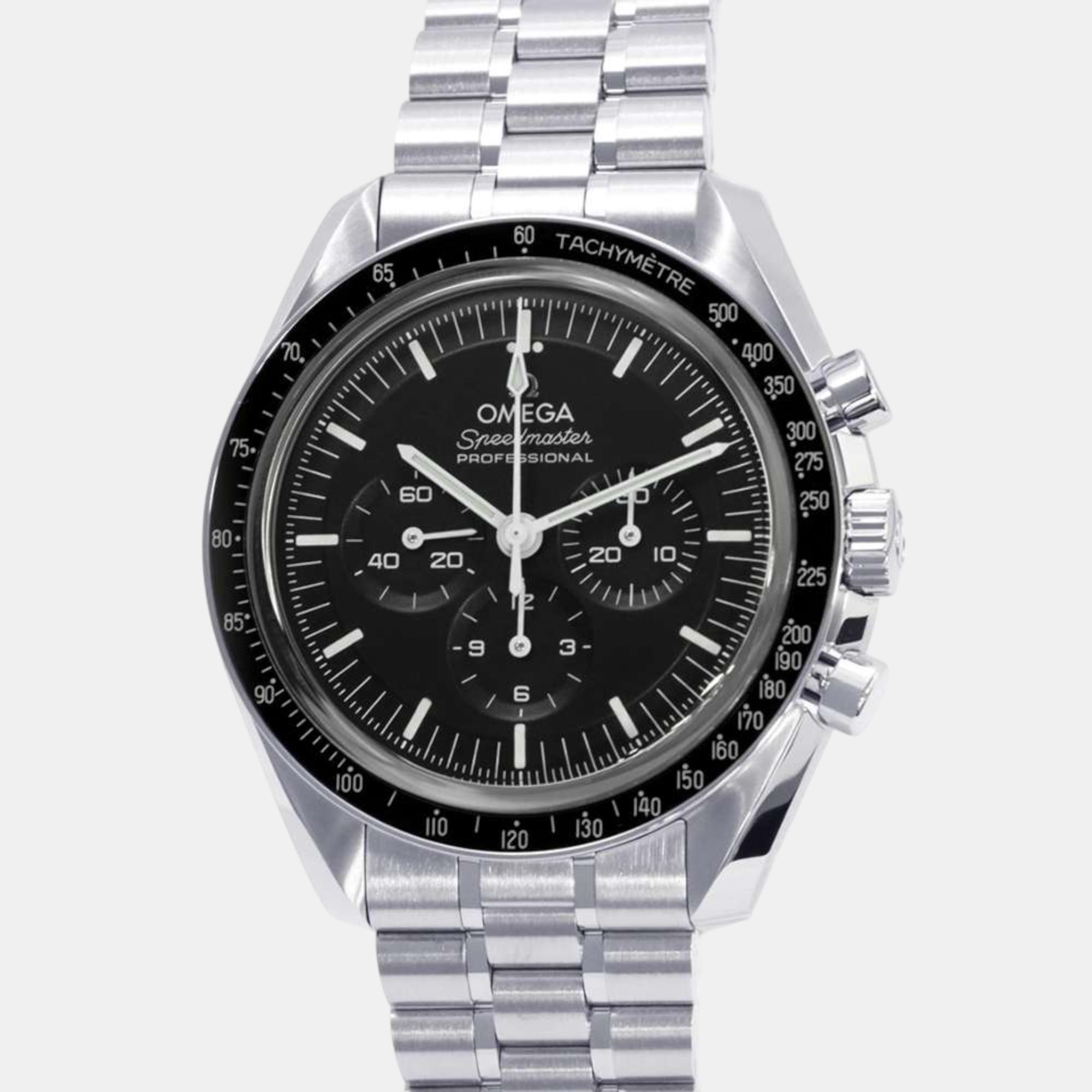 Omega black stainless steel speedmaster moonwatch automatic men's wristwatch 42 mm