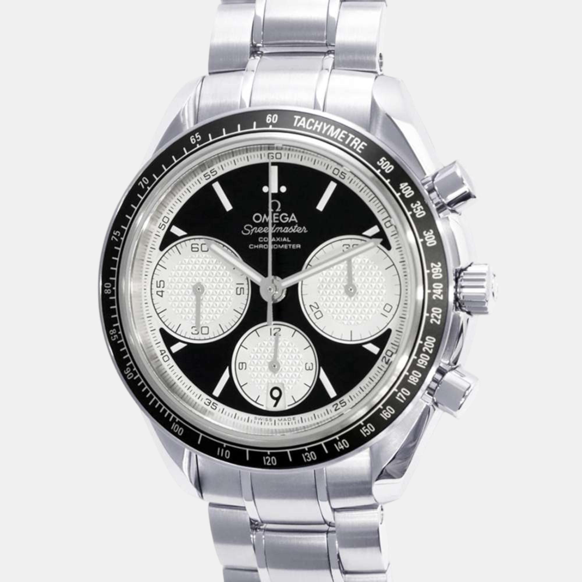 Omega black stainless steel speedmaster racing automatic men's wristwatch 40 mm