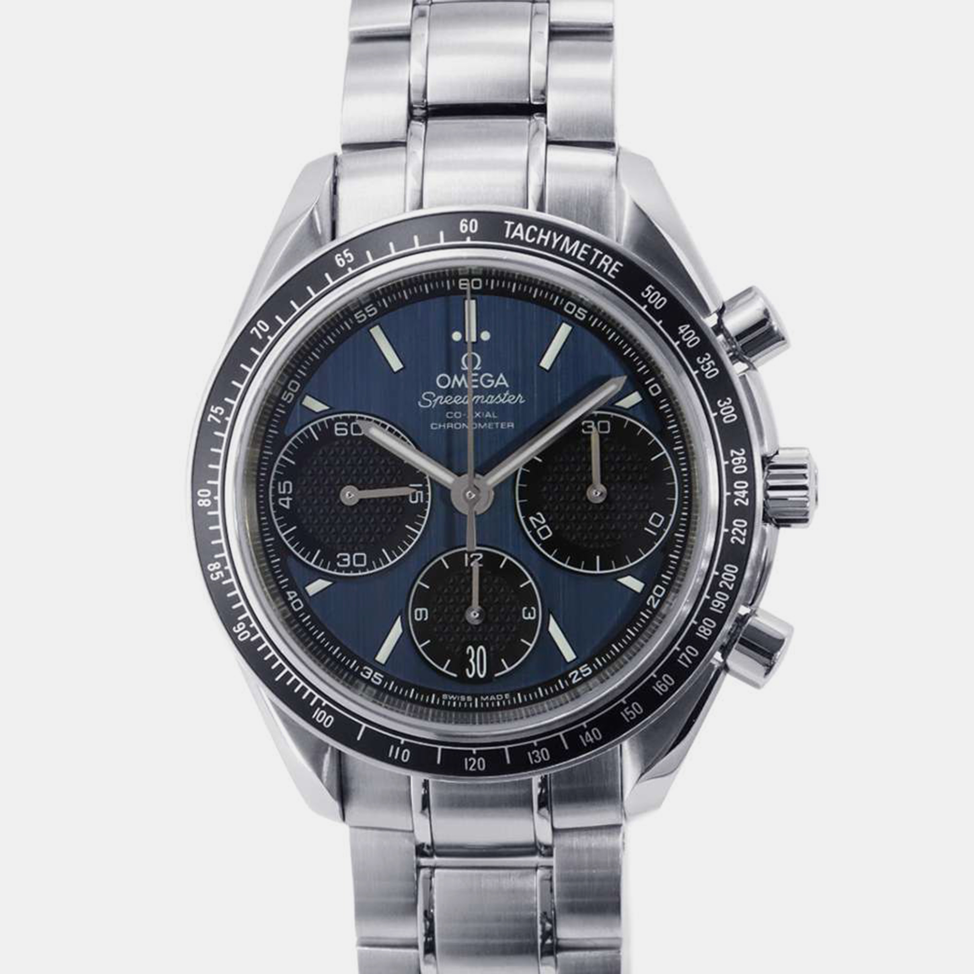 Omega blue stainless steel speedmaster racing automatic men's wristwatch 40 mm