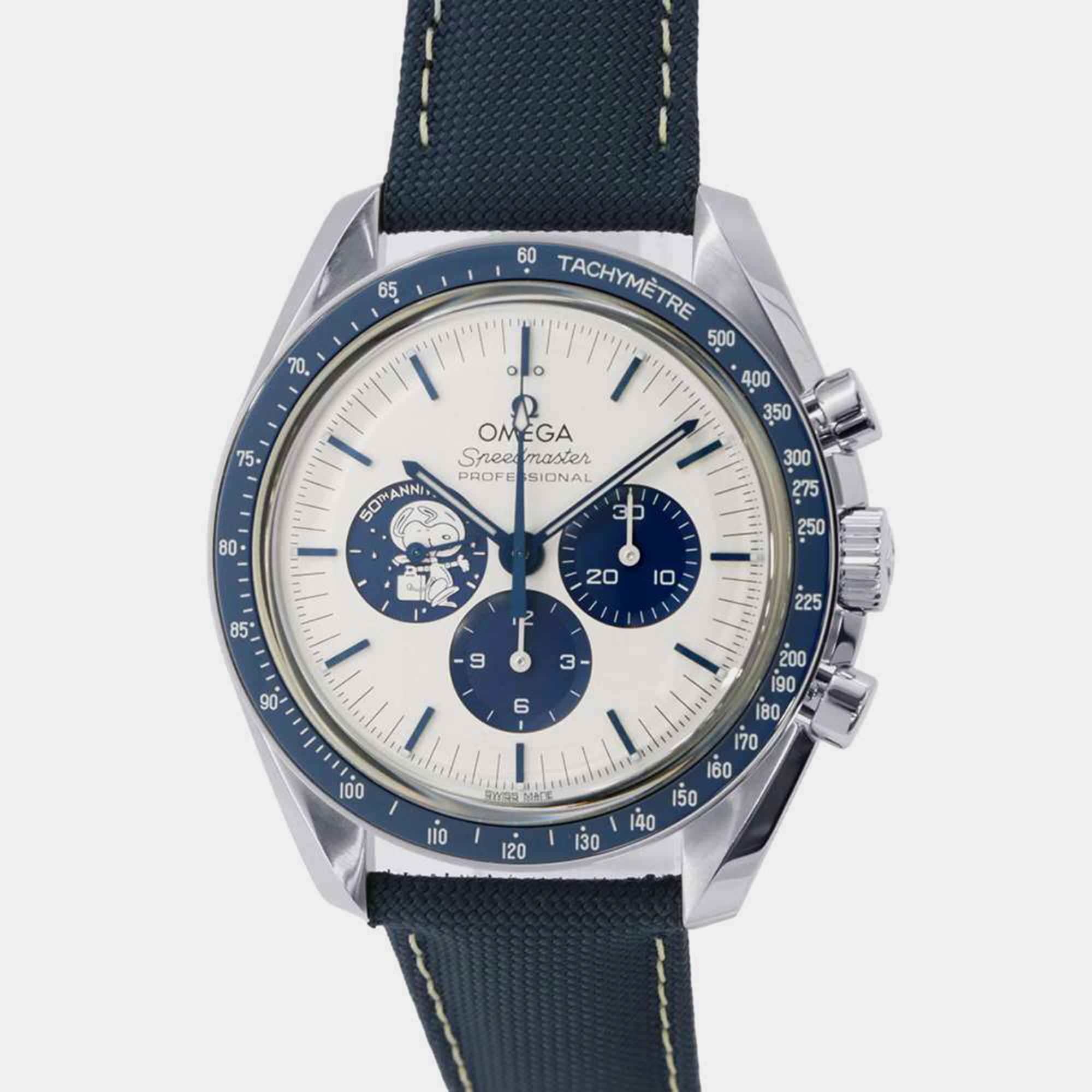 Omega silver stainless steel speedmaster snoopy manual winding men's wristwatch 42 mm