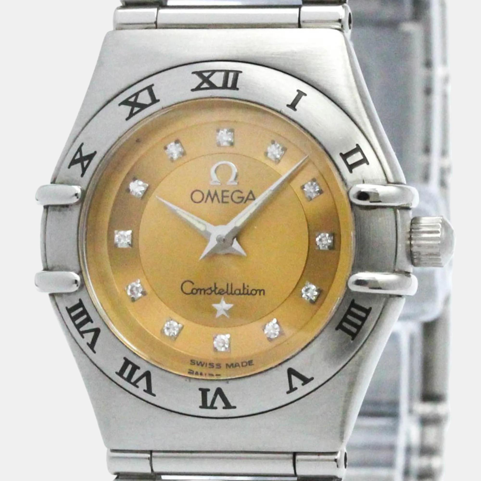 Omega orange stainless steel constellation quartz men's wristwatch 22 mm
