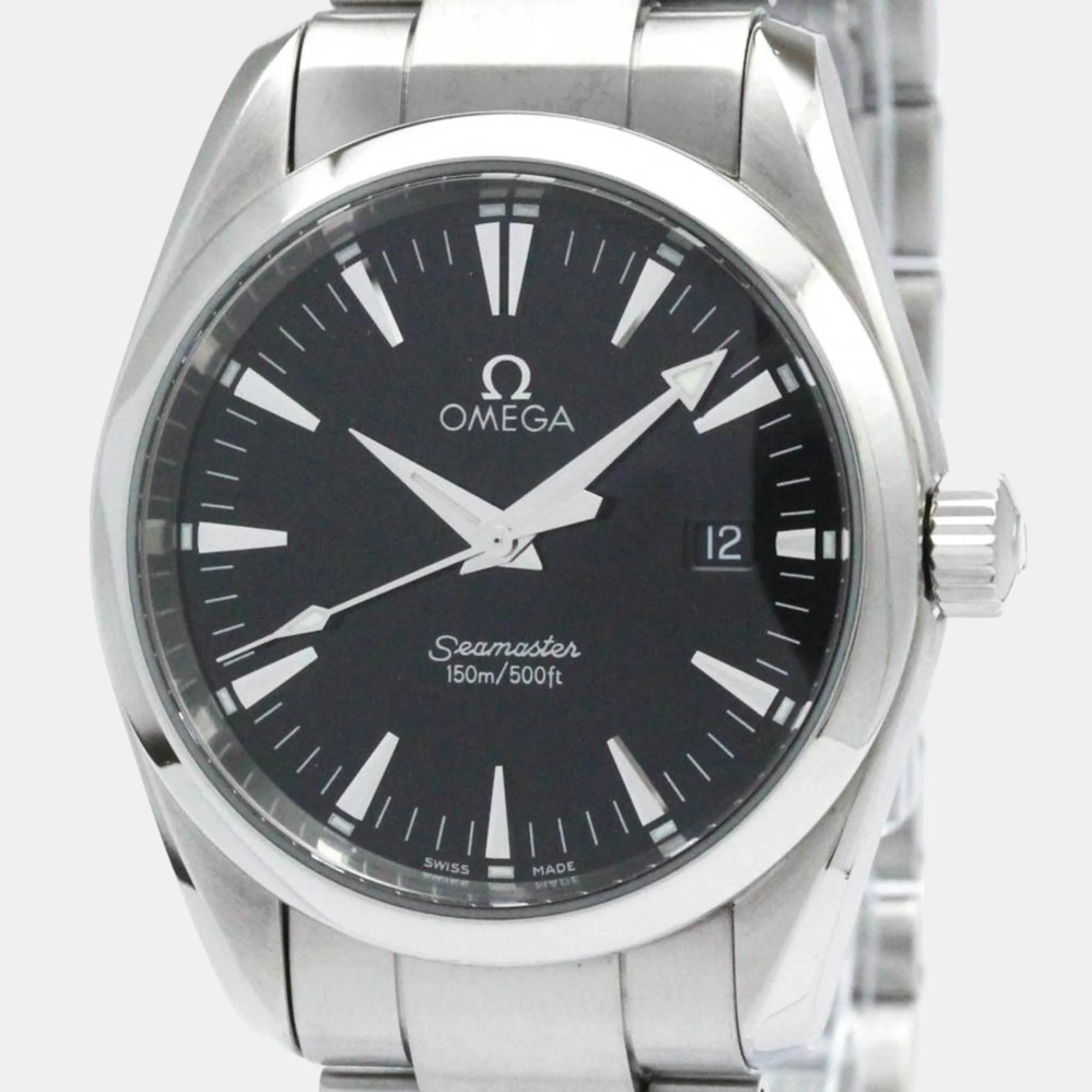 Omega black stainless steel seamaster aqua terra quartz men's wristwatch 36 mm