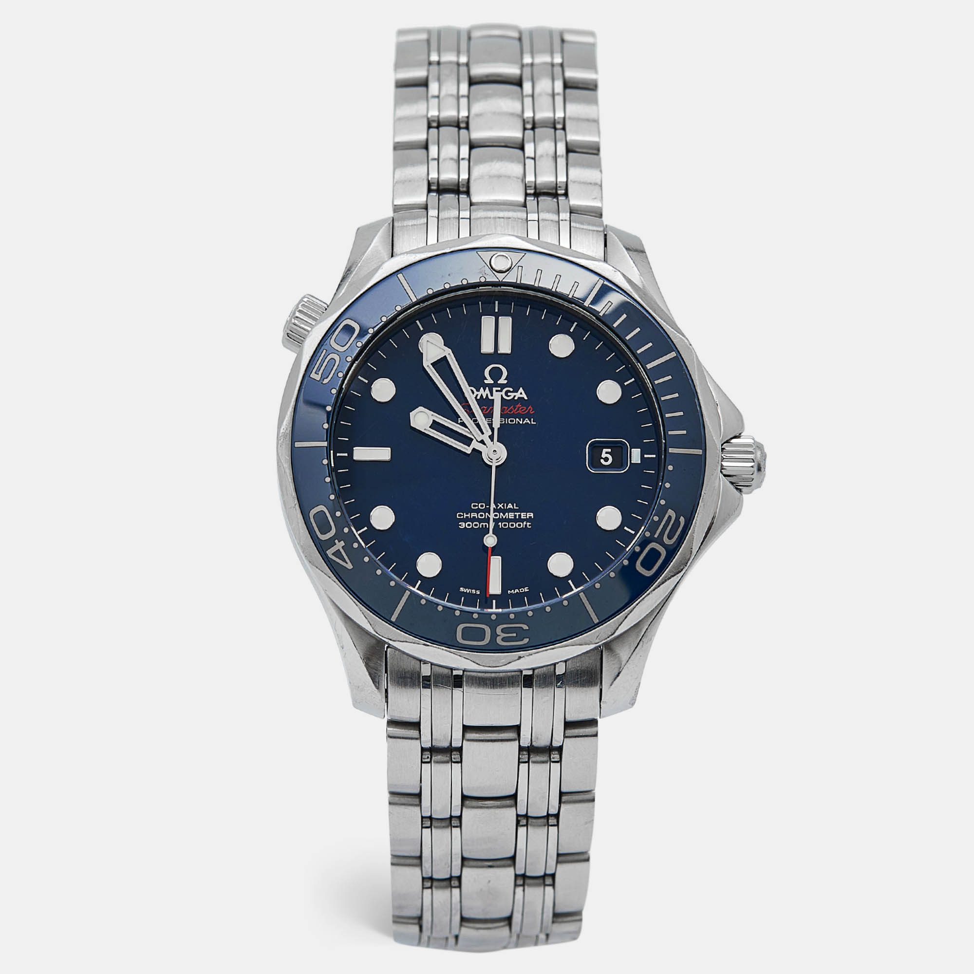 Omega blue stainless steel seamaster 212.30.41.20.03.001 men's wristwatch 41 mm