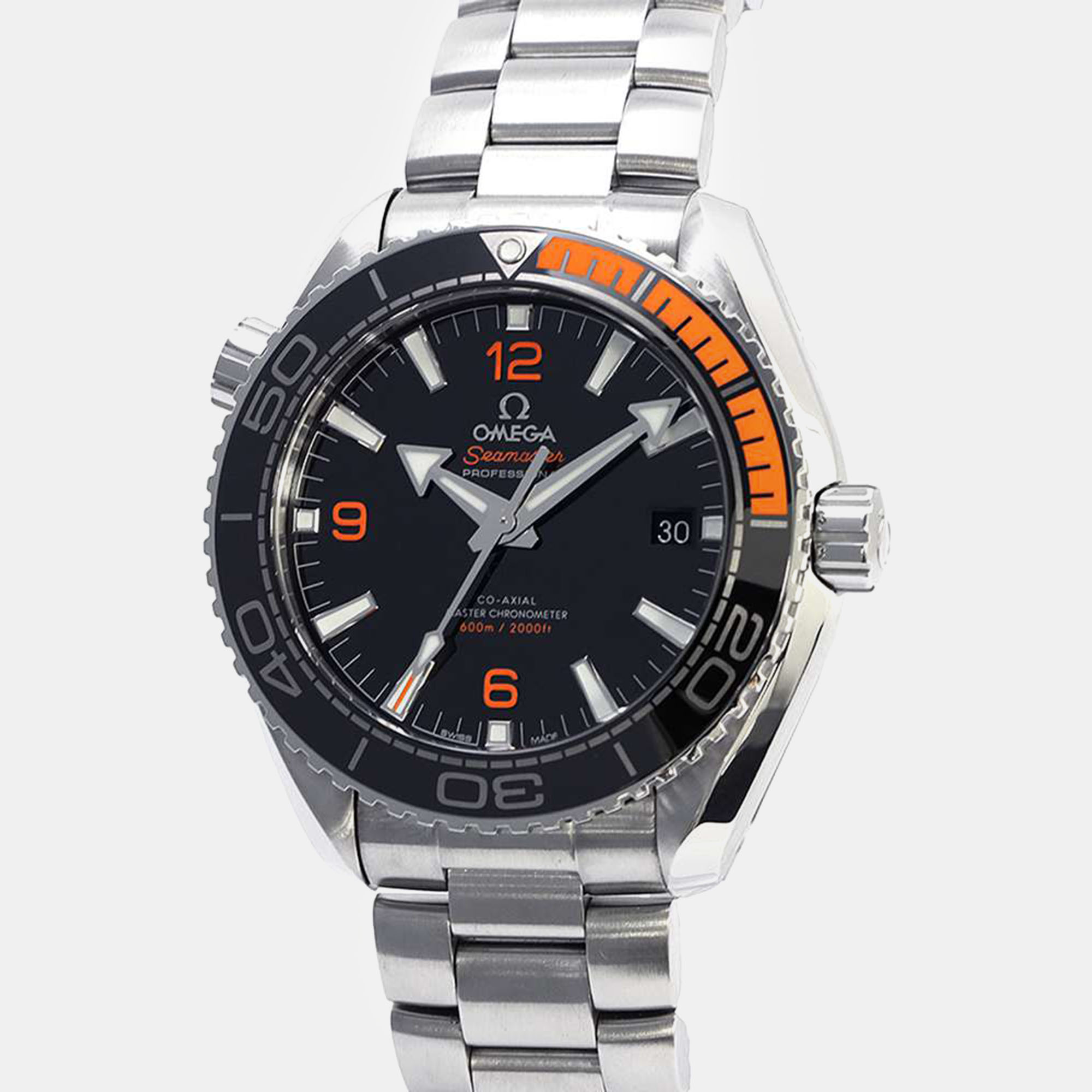 Omega black stainless steel seamaster planet ocean 215.30.44.21.01.002 automatic men's wristwatch 39.5 mm
