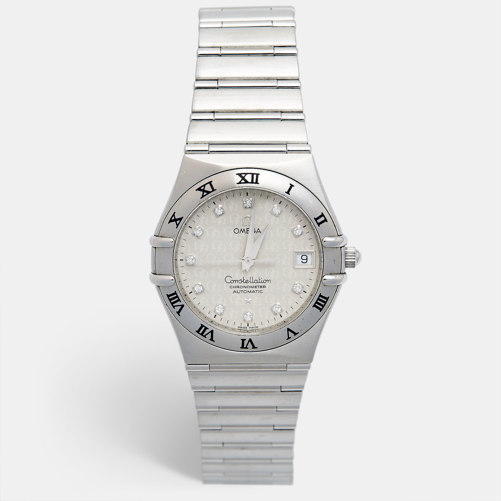 Omega silver diamond stainless steel constellation 1504.35.00 men 's wristwatch 35.5 mm