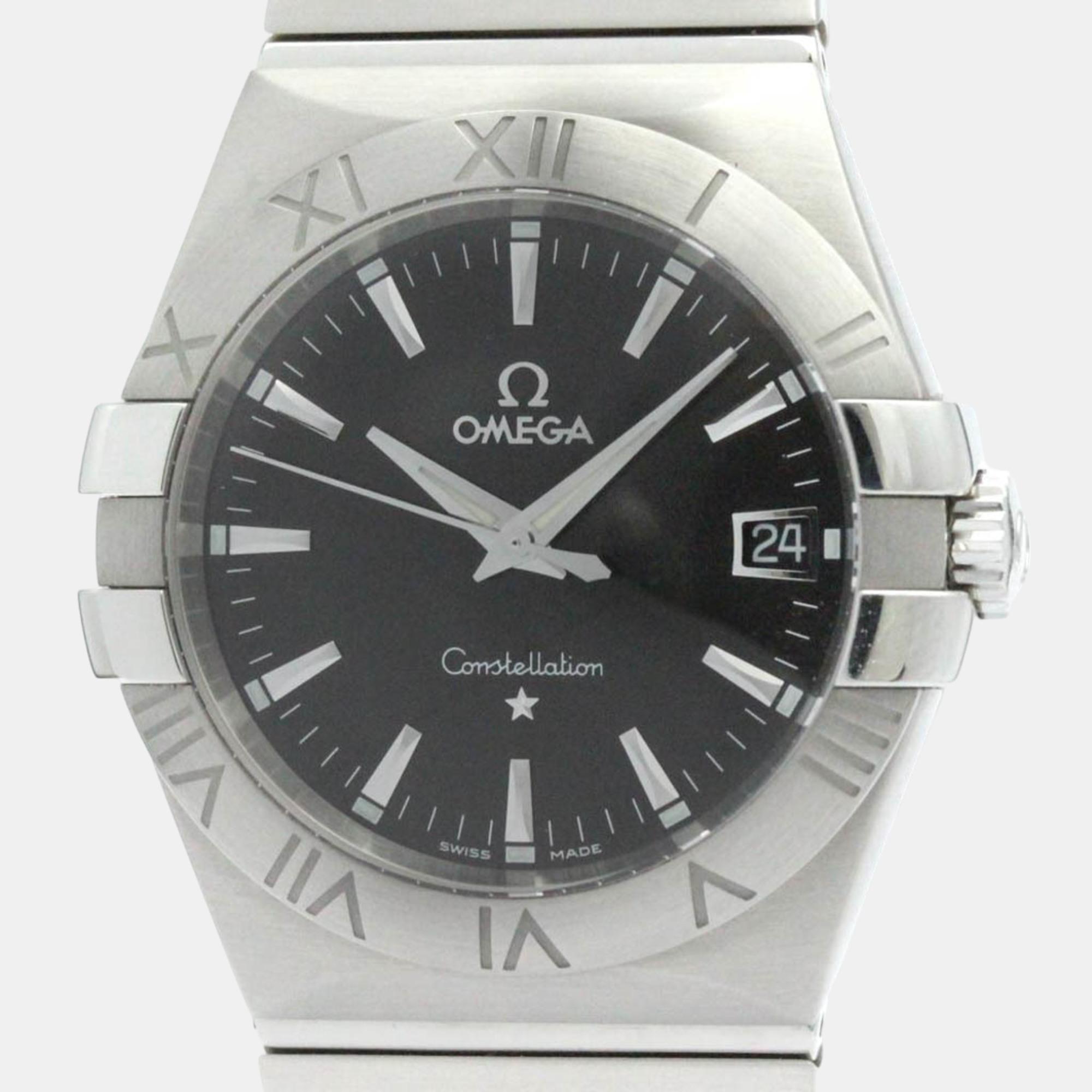 Omega black stainless steel constellation 123.10.35.60.01.001 quartz men's wristwatch 35 mm
