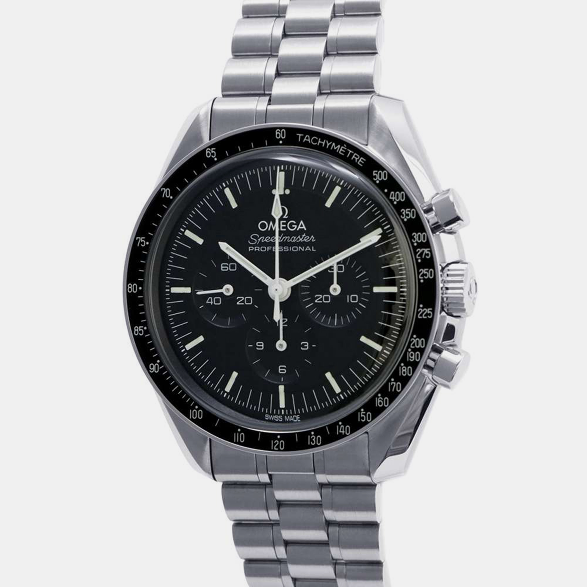 Omega black stainless steel speedmaster 310.30.42.50.01.001 manual winding men's wristwatch 42 mm