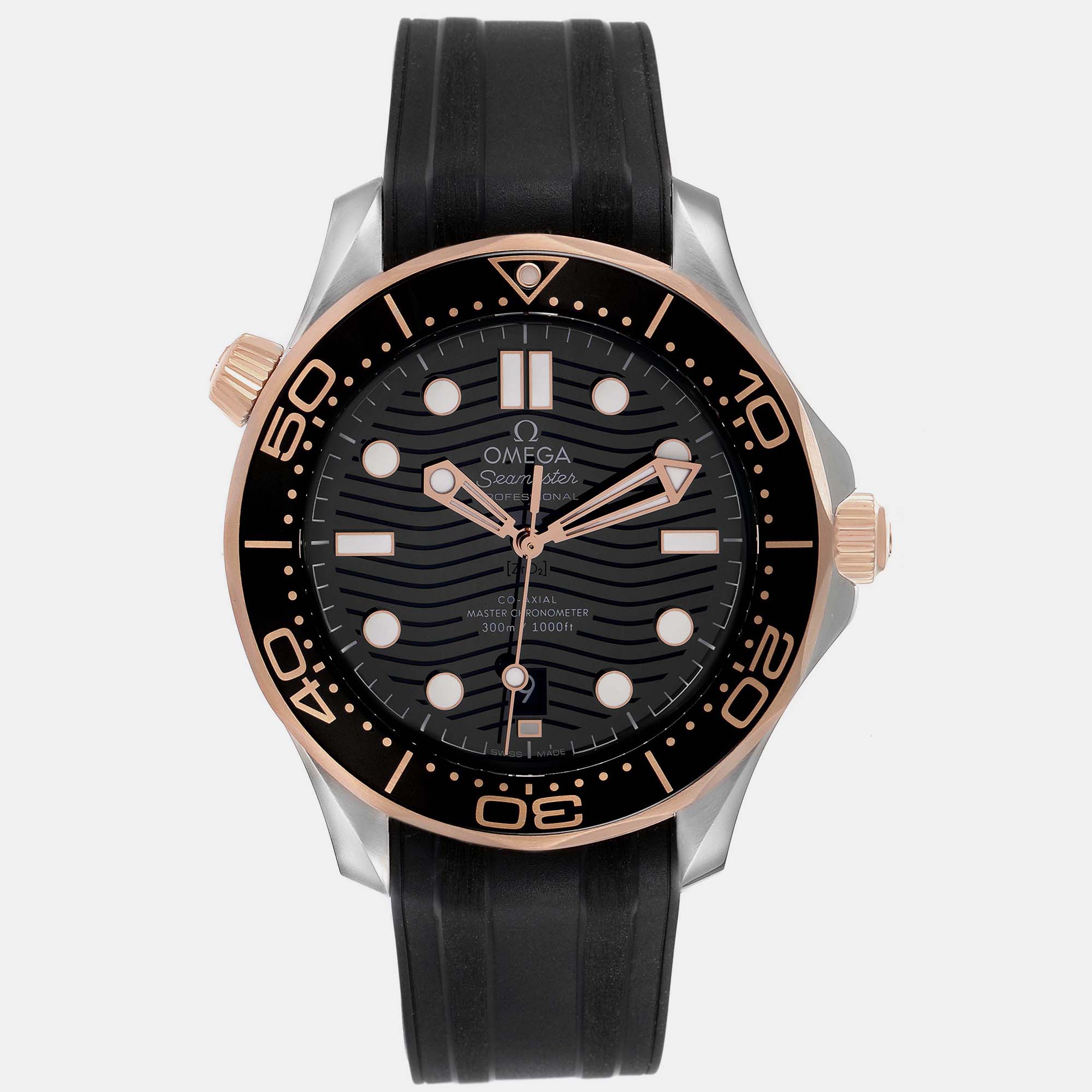 Omega black 18k rose gold ceramic seamaster 210.22.42.20.01.002 automatic men's wristwatch 42 mm
