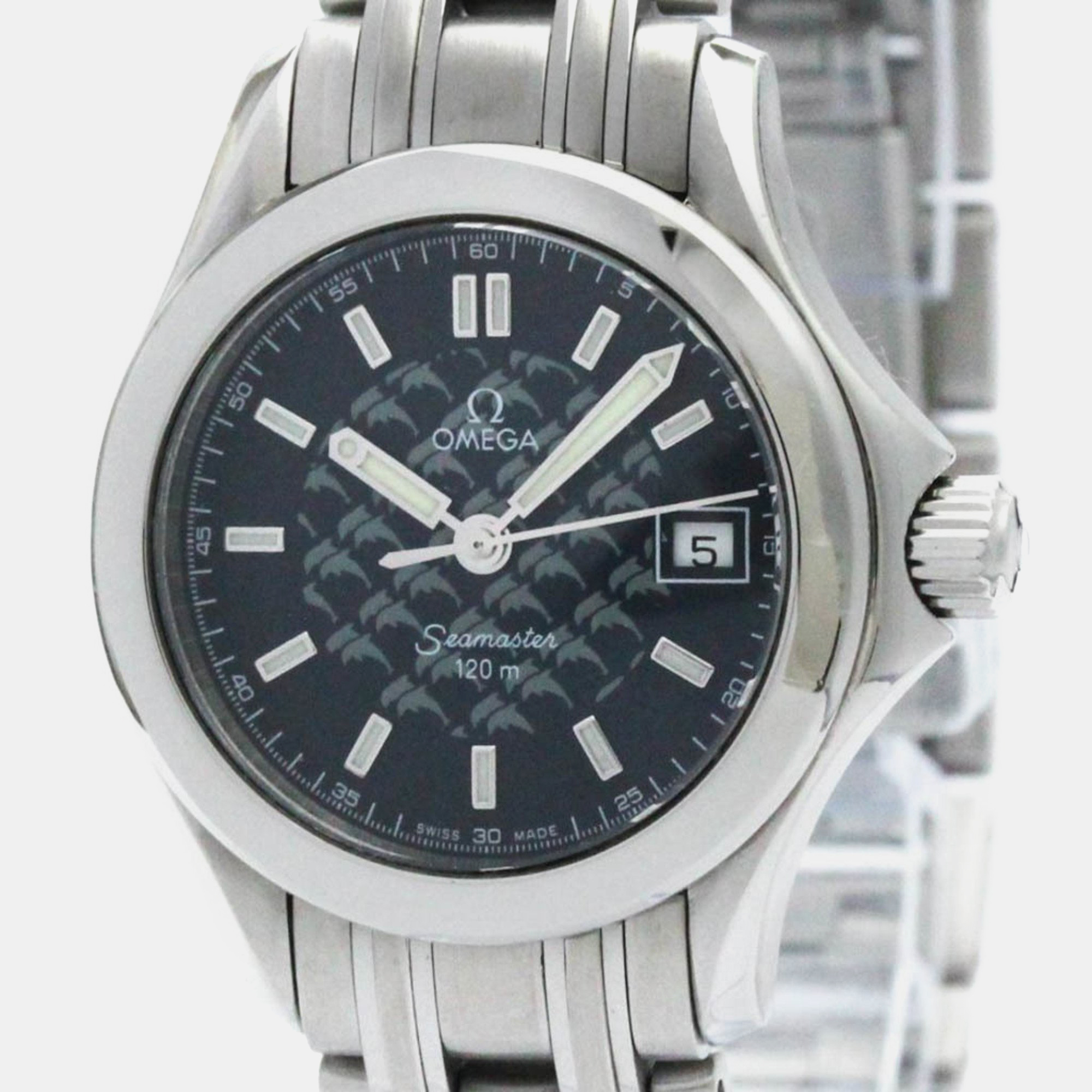 Omega blue stainless steel seamaster quartz men's wristwatch 26 mm