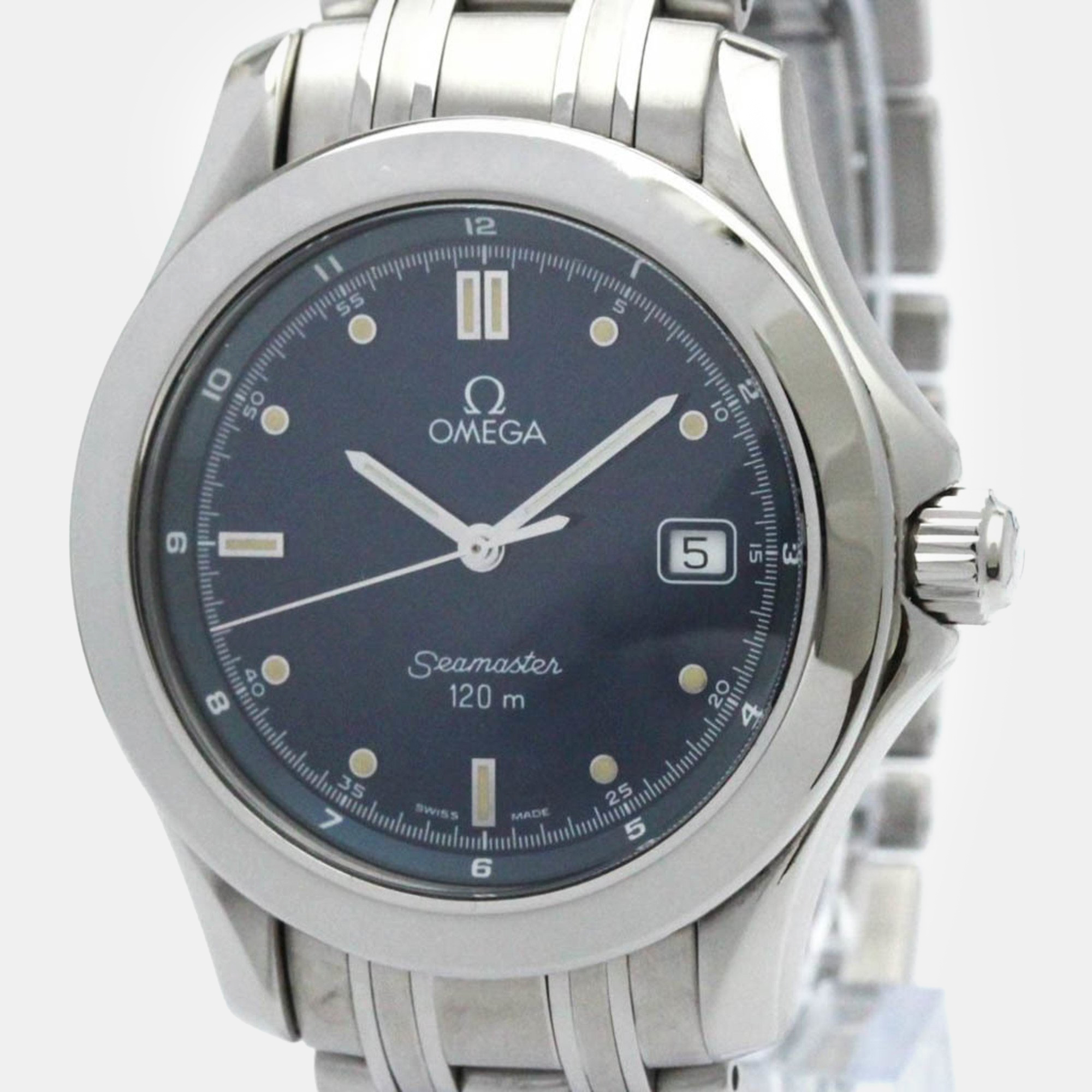 Omega blue stainless steel seamaster quartz men's wristwatch 36 mm