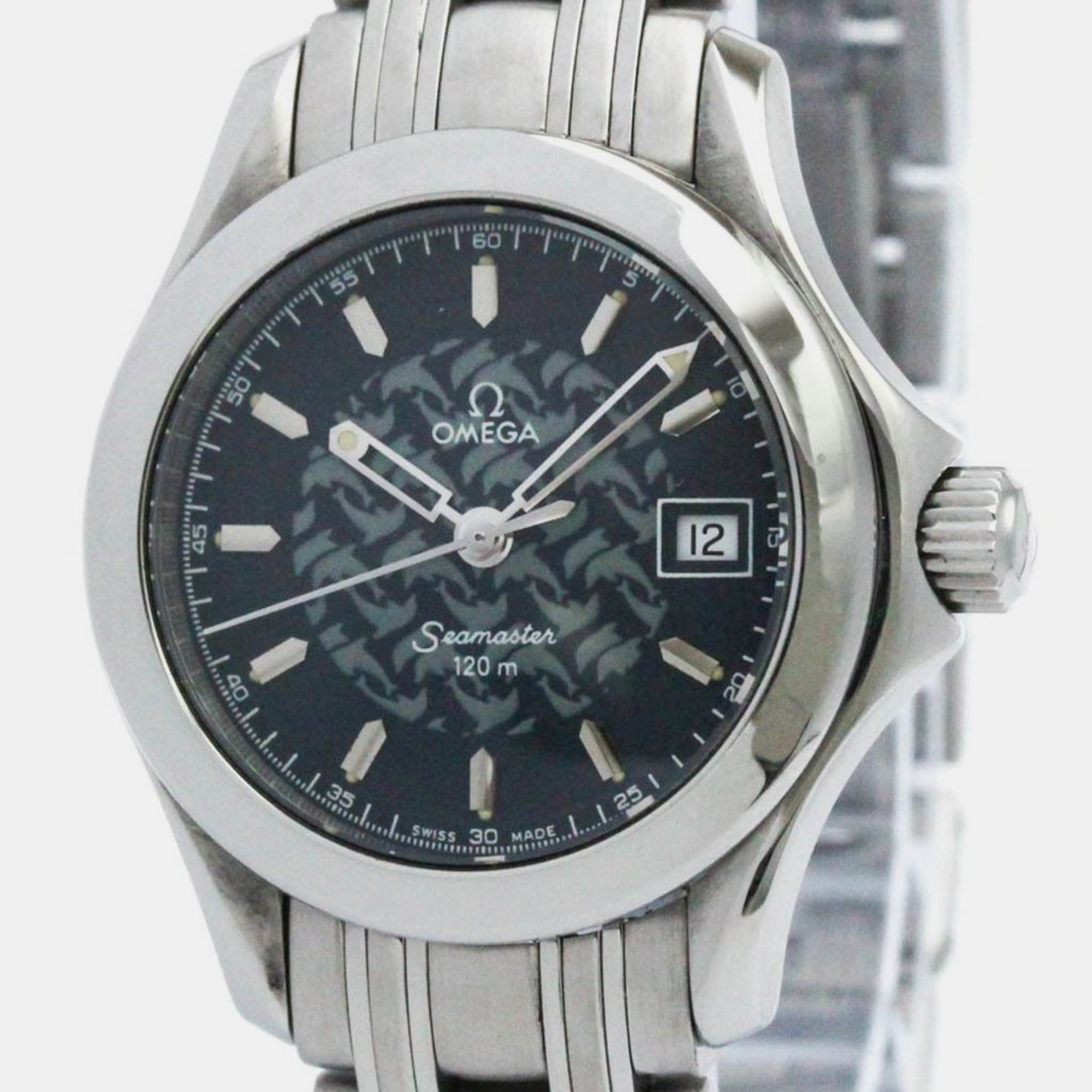 Omega blue stainless steel seamaster quartz men's wristwatch 26 mm
