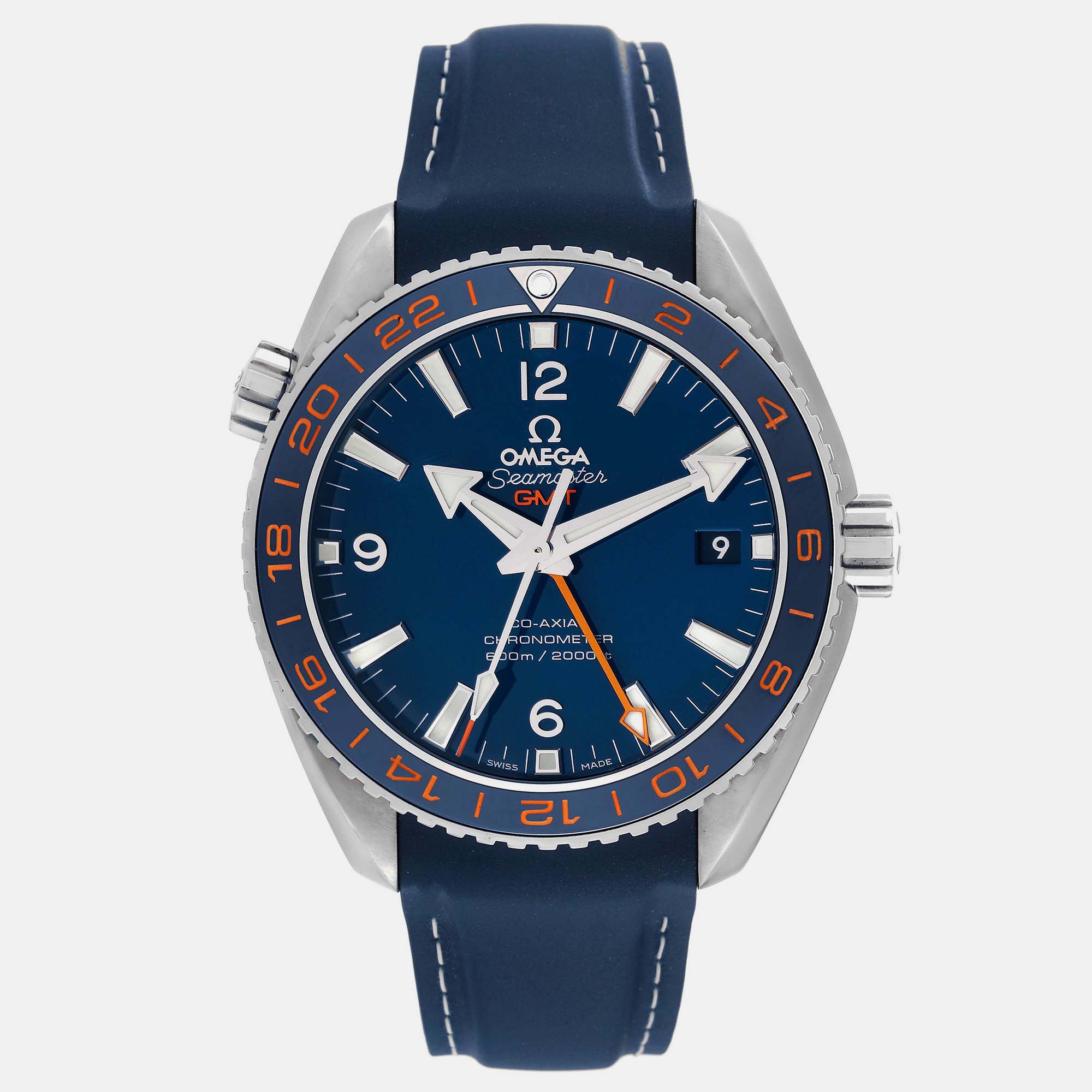Omega blue ceramic stainless steel seamaster planet ocean automatic men's wristwatch 44 mm