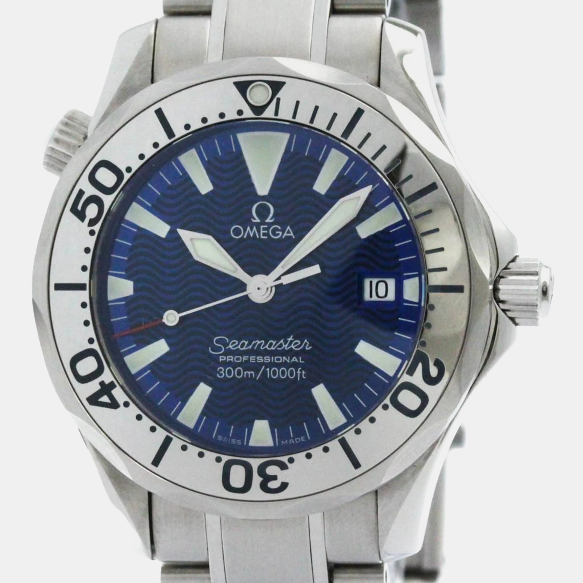 Omega blue stainless steel seamaster 2263.80 quartz men's wristwatch 36 mm